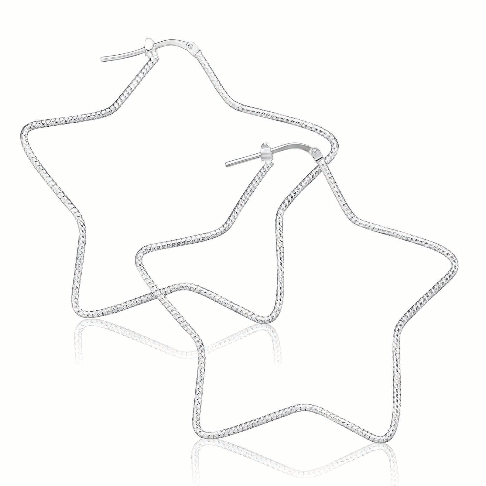 Sterling Silver 50mm Star Hoop Earrings