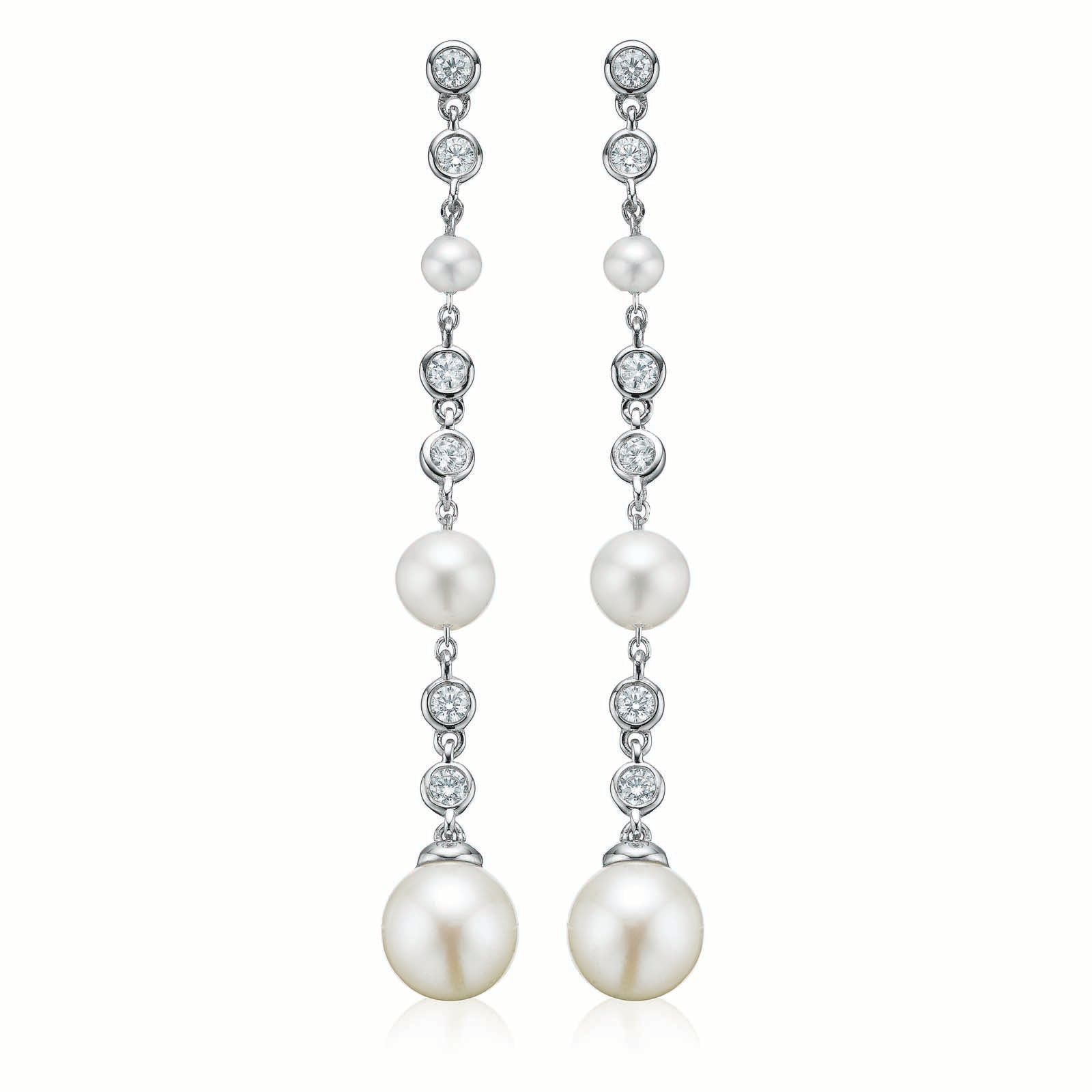 Sterling Silver Fresh Water Pear and Cubic Zirconia  Drop Earrings