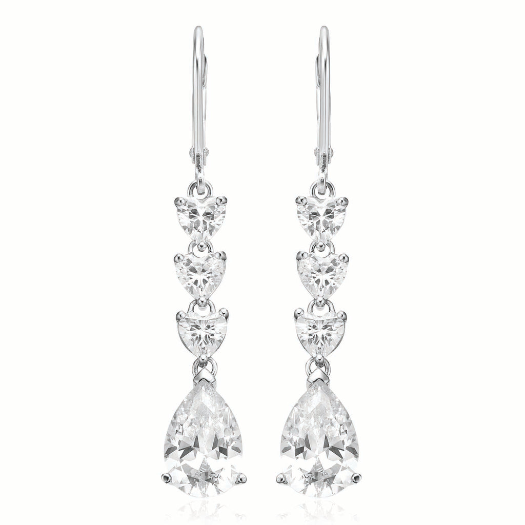 Silver Pear Cz In Soft Marquise Drop Earrings in White | Angus & Coote