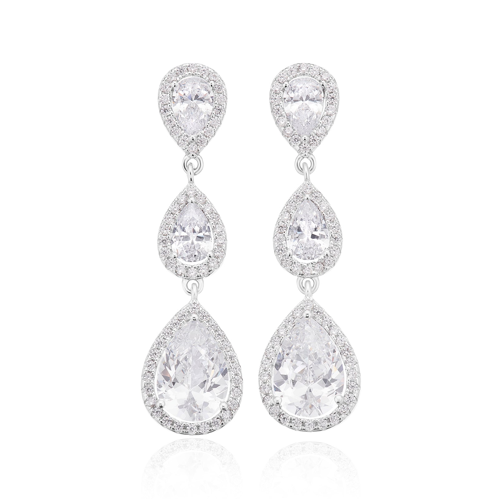 Sterling Silver with Pear Cut White Cubic Zirconia Drop Earrings – Zamels