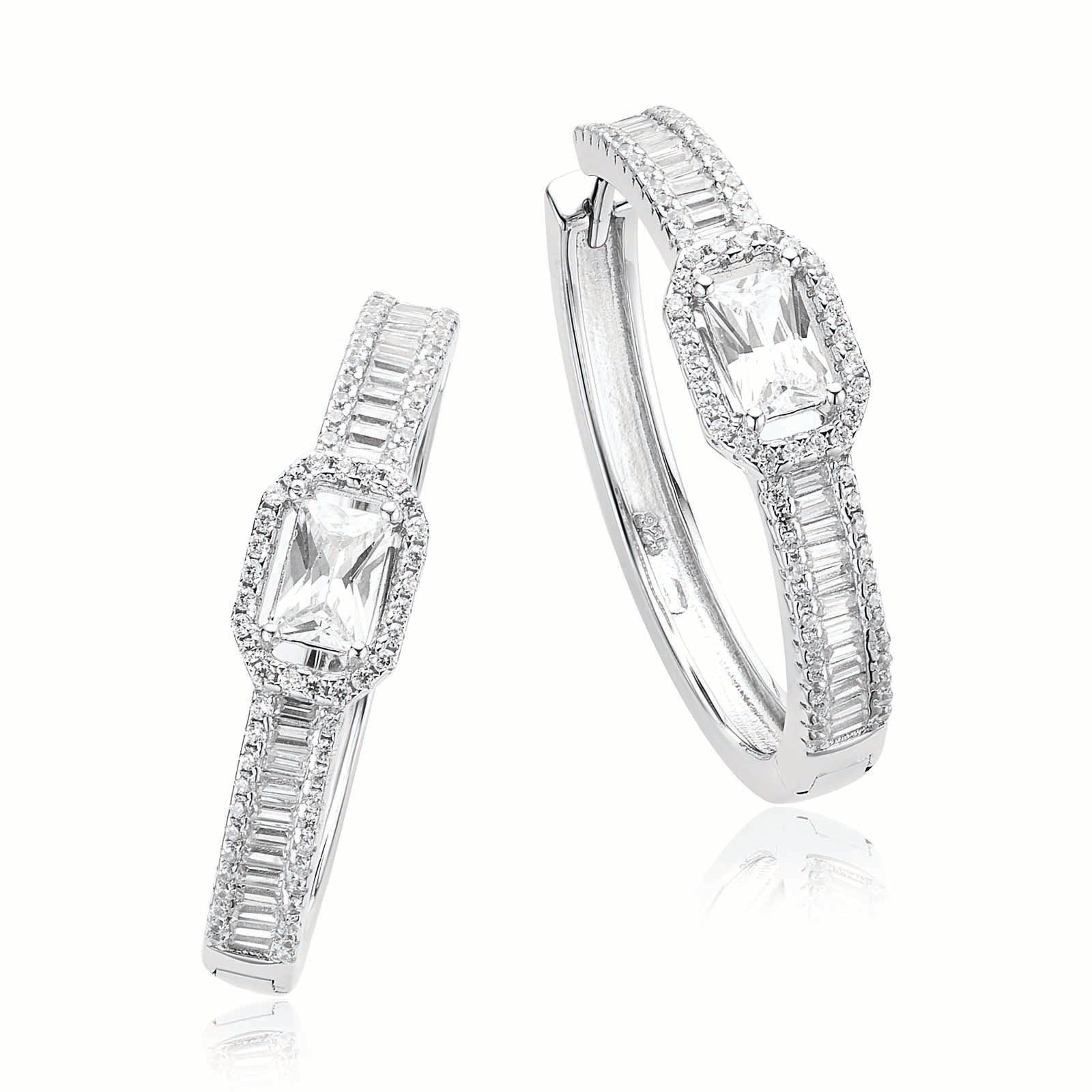 Sterling Silver Cubic Zirconia  Hoop Earrings