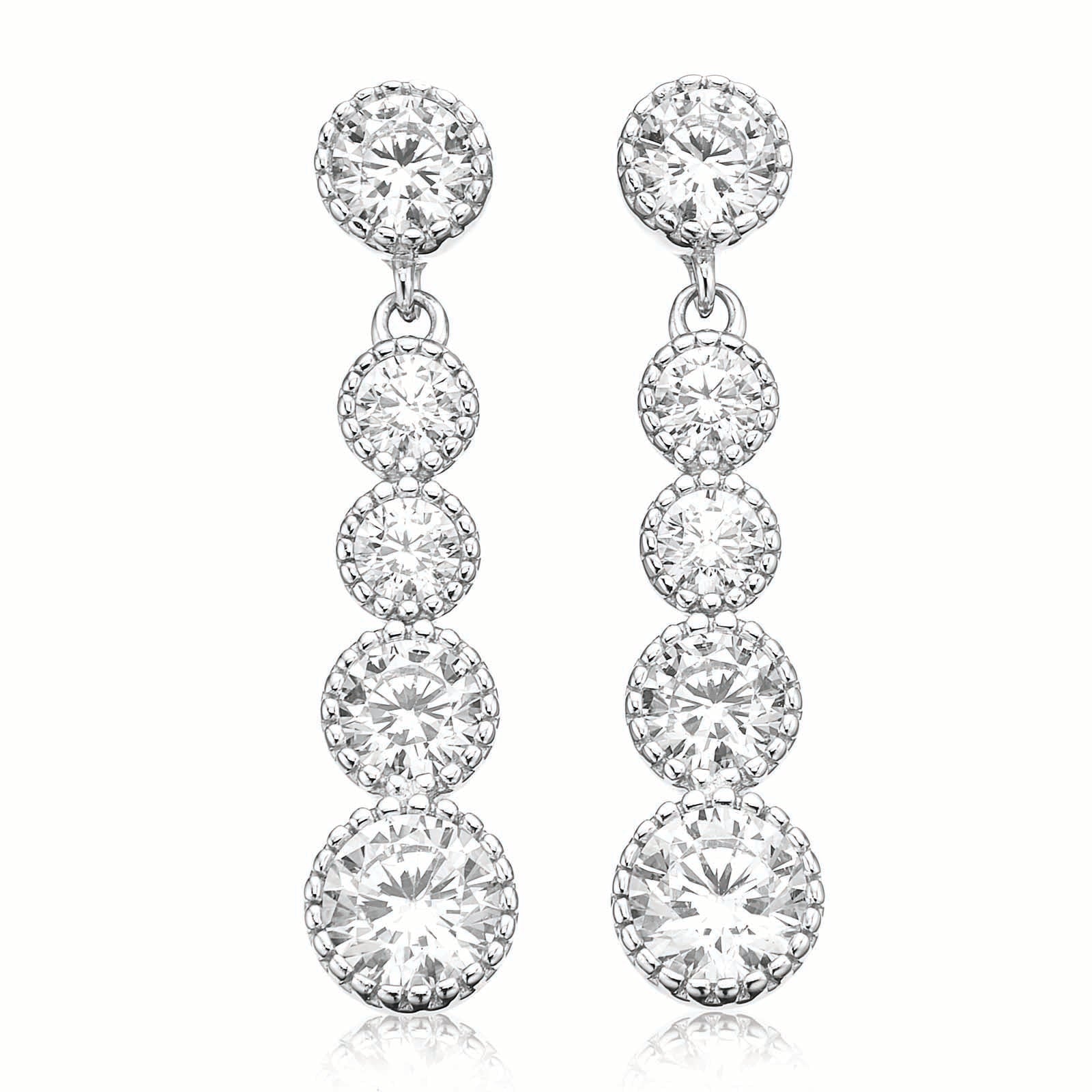 Sterling Silver Round Cubic Zirconia Drop Earrings – Zamels