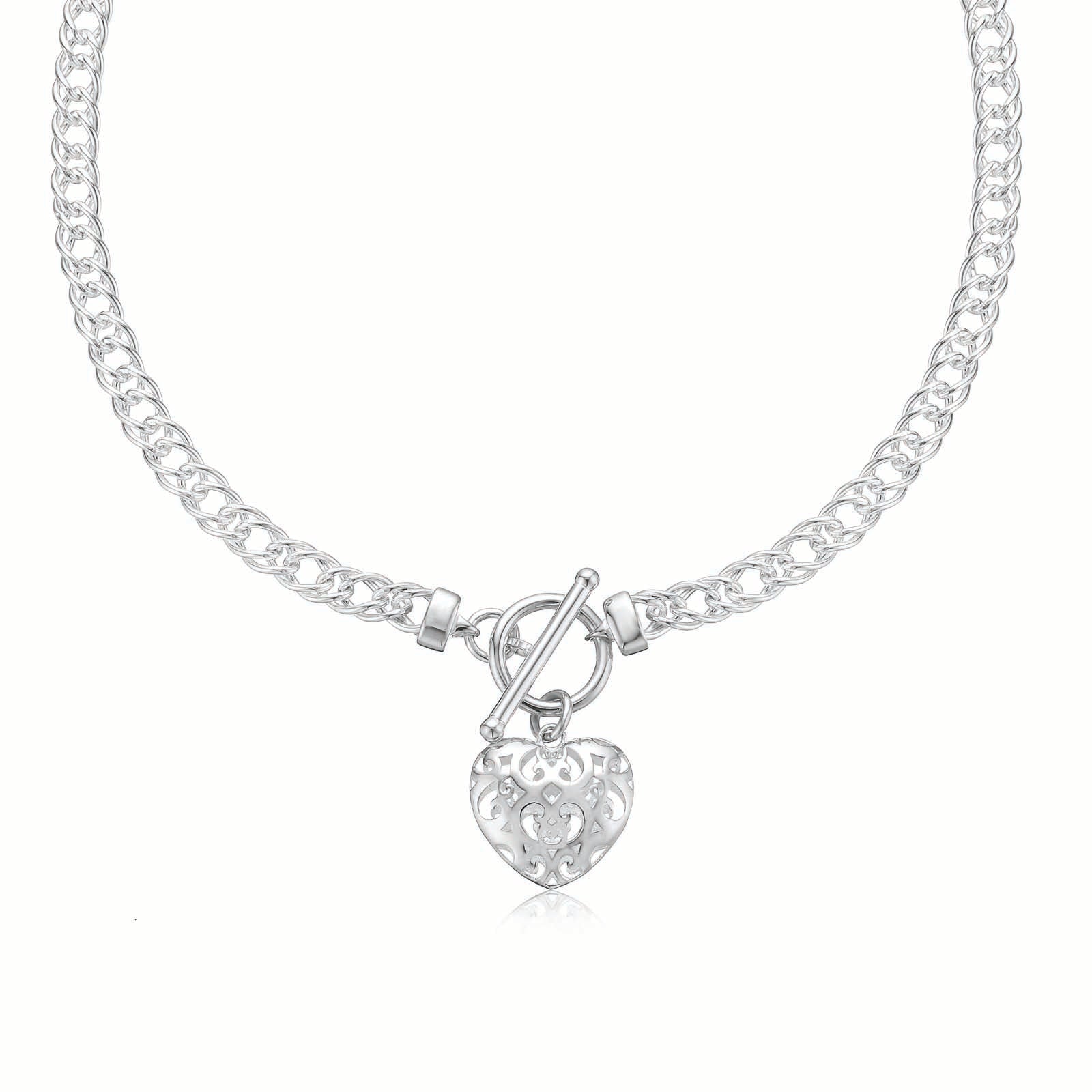 Sterling Silver 45cm T-Bar Heart Necklace