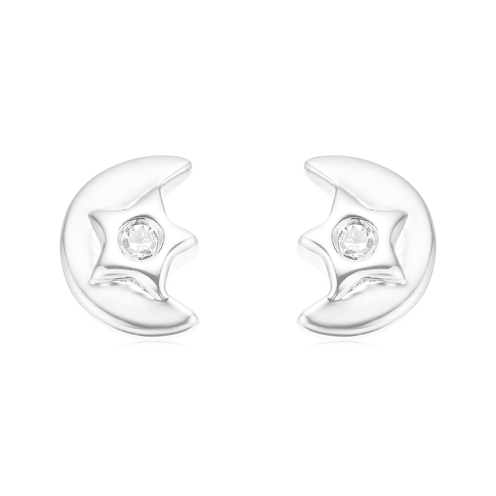 My First Diamond Kids Sterling Silver Moon Stud Earrings