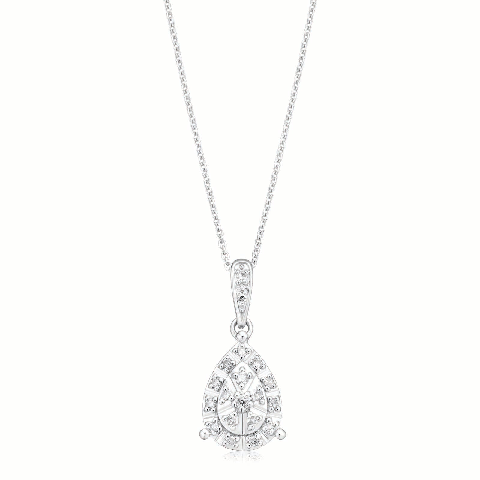 9ct White Gold Round Brilliant Cut 0.10 CARAT tw of Diamonds Pendant