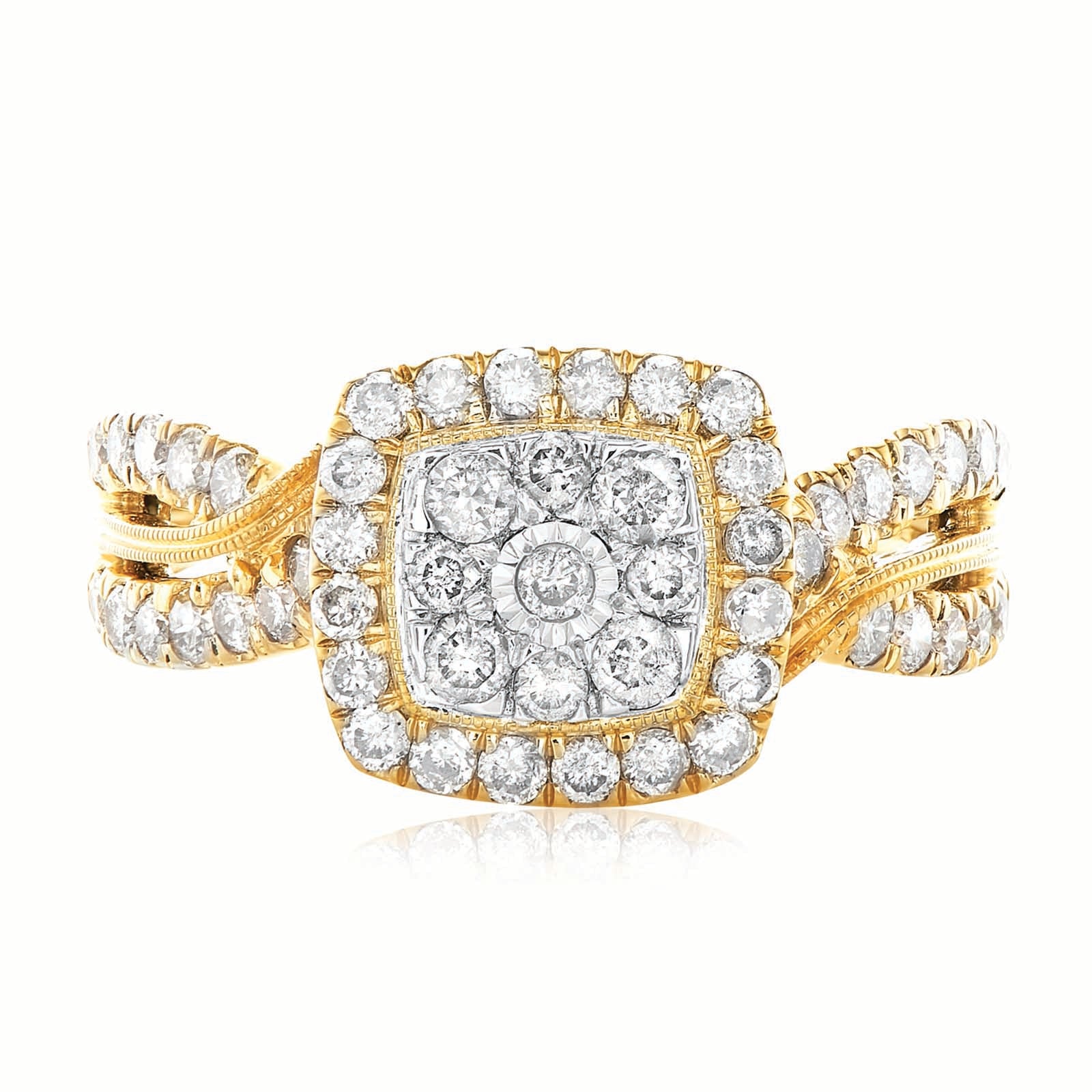 9ct Two Tone Gold Round Brilliant Cut 1 Carat tw of Diamonds Ring