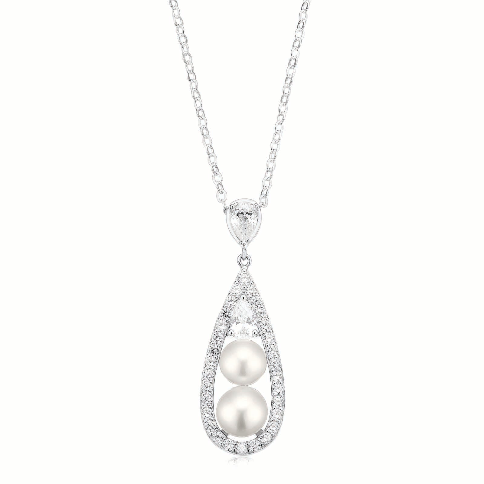 Sterling Silver  Button 6.5-7 mm White Fresh Water Pearl Cubic Zirconia Pendant