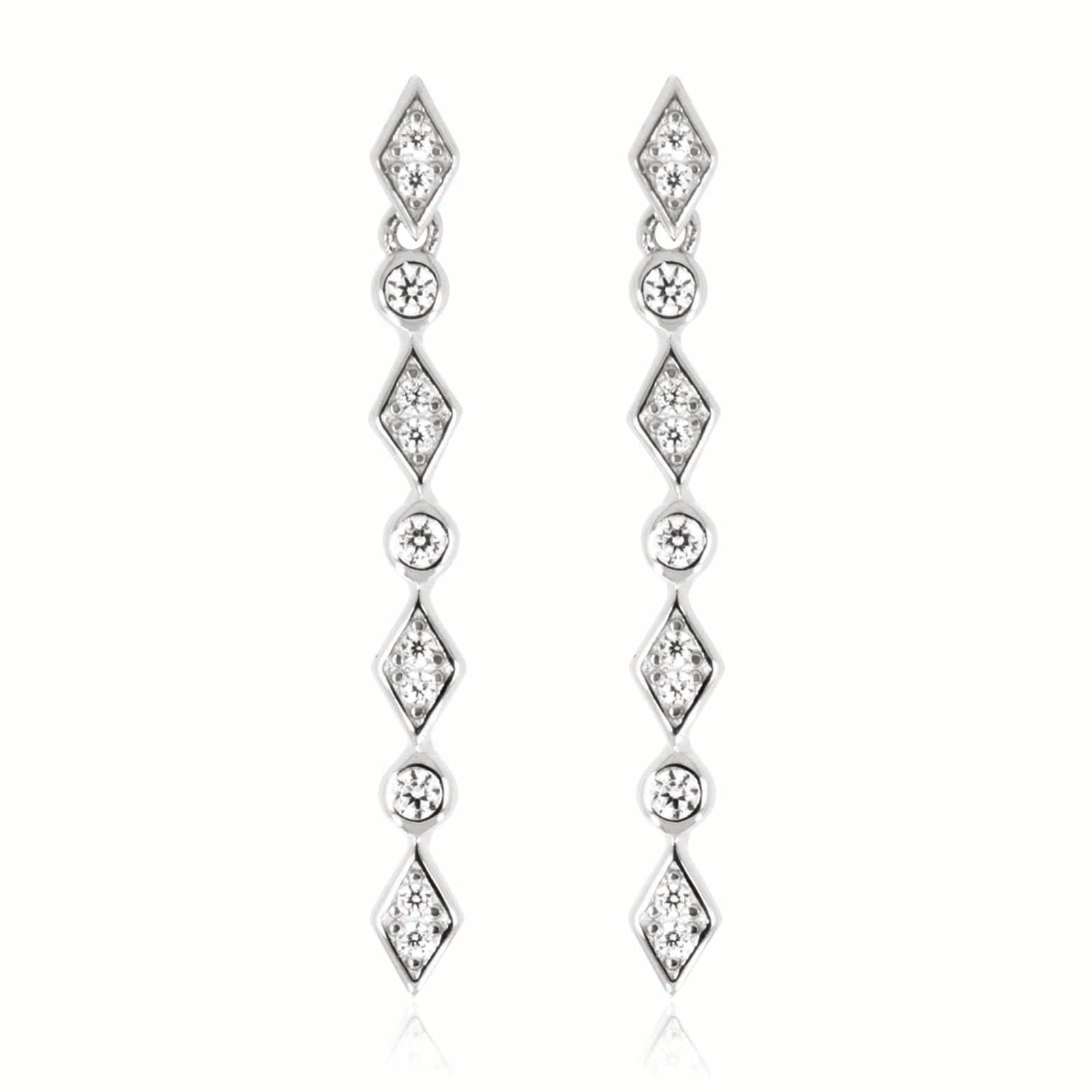 Sterling Silver Round White Cubic Zirconia Silver Drop Earrings