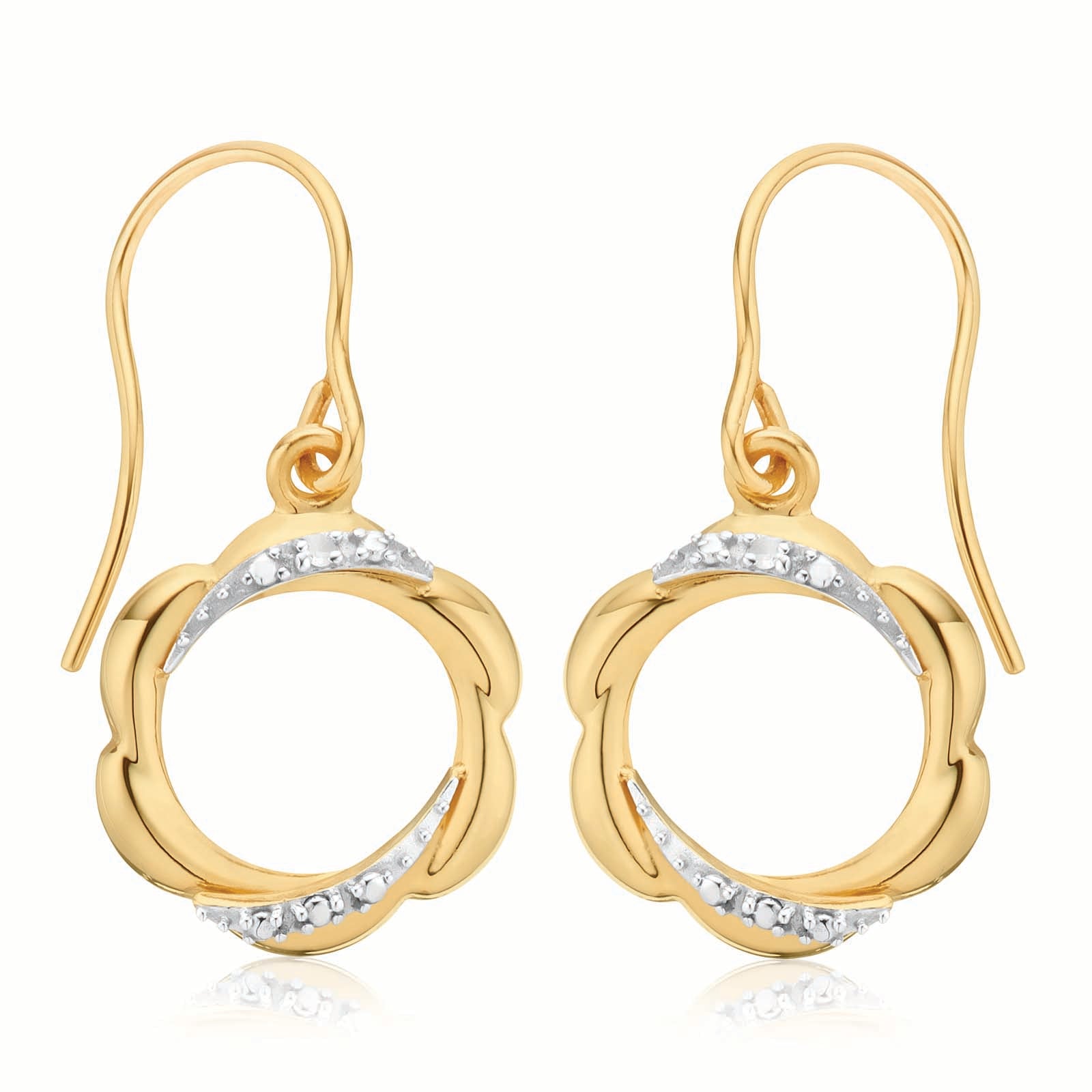 9ct Yellow Gold Round Brilliant Cut Diamond Set  Drop Earrings