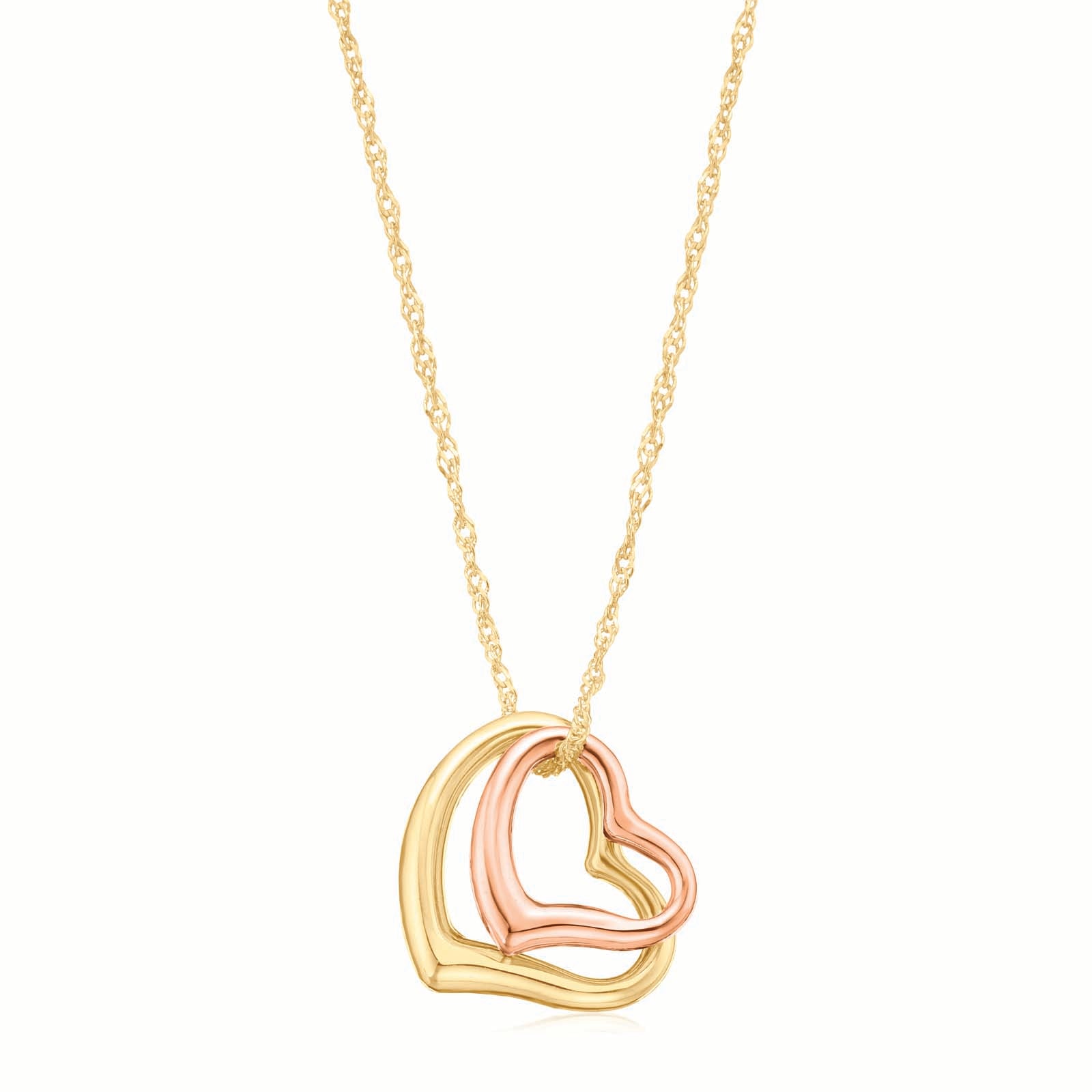 9ct Two Tone Gold Silver Filled 45cm Double Heart Necklace