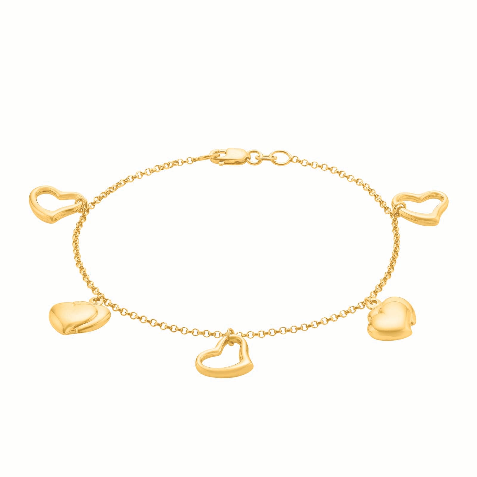 9ct Yellow Gold Silver Filled Heart Charm Bracelet