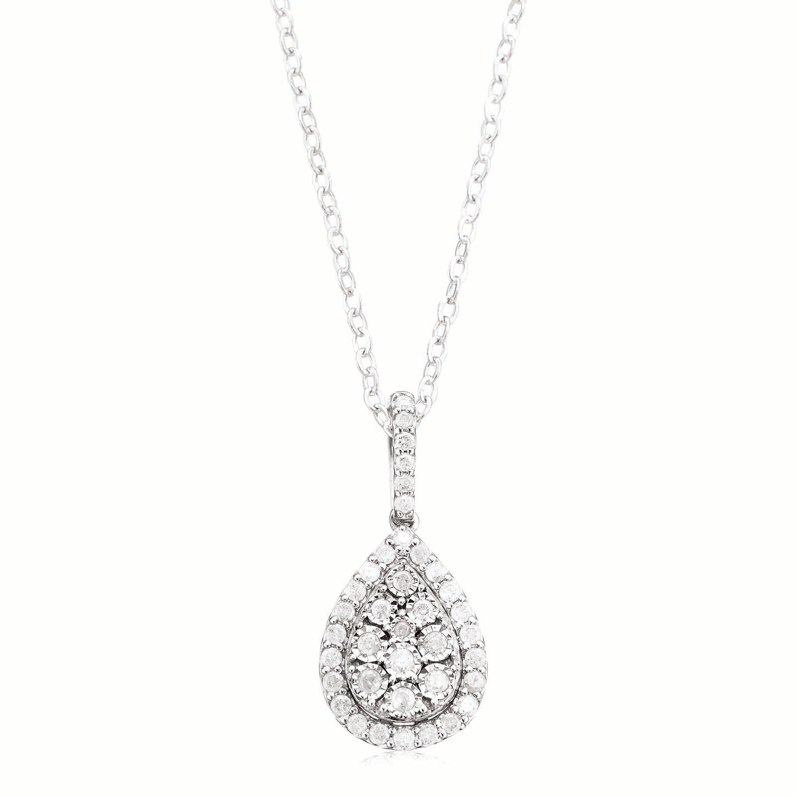 Celebration Sterling Silver Round Brilliant Cut 1/2 CARAT tw of Diamonds Pear Necklace Pendant