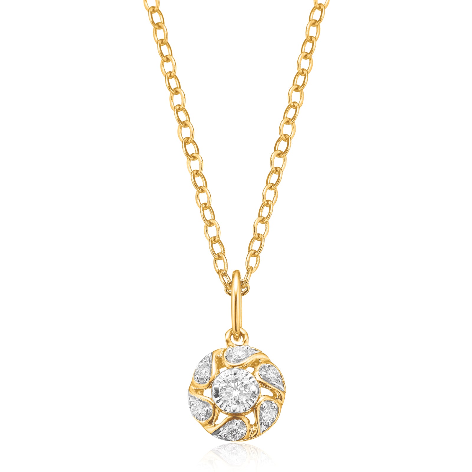 9ct Yellow Gold Round Brilliant Cut 0.15 Carat tw of Diamonds Pendant