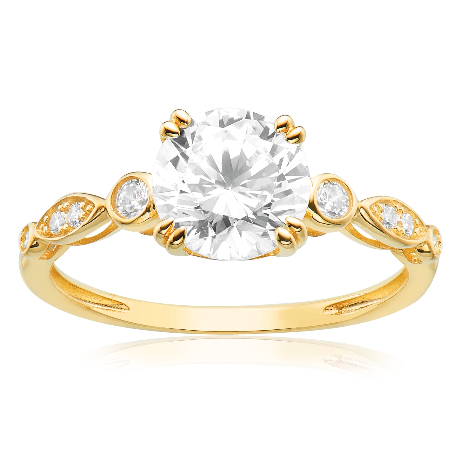 HUSH 9ct Yellow Gold Round Brilliant Cut 1.60 Carat tw of Diamond Simulants Ring