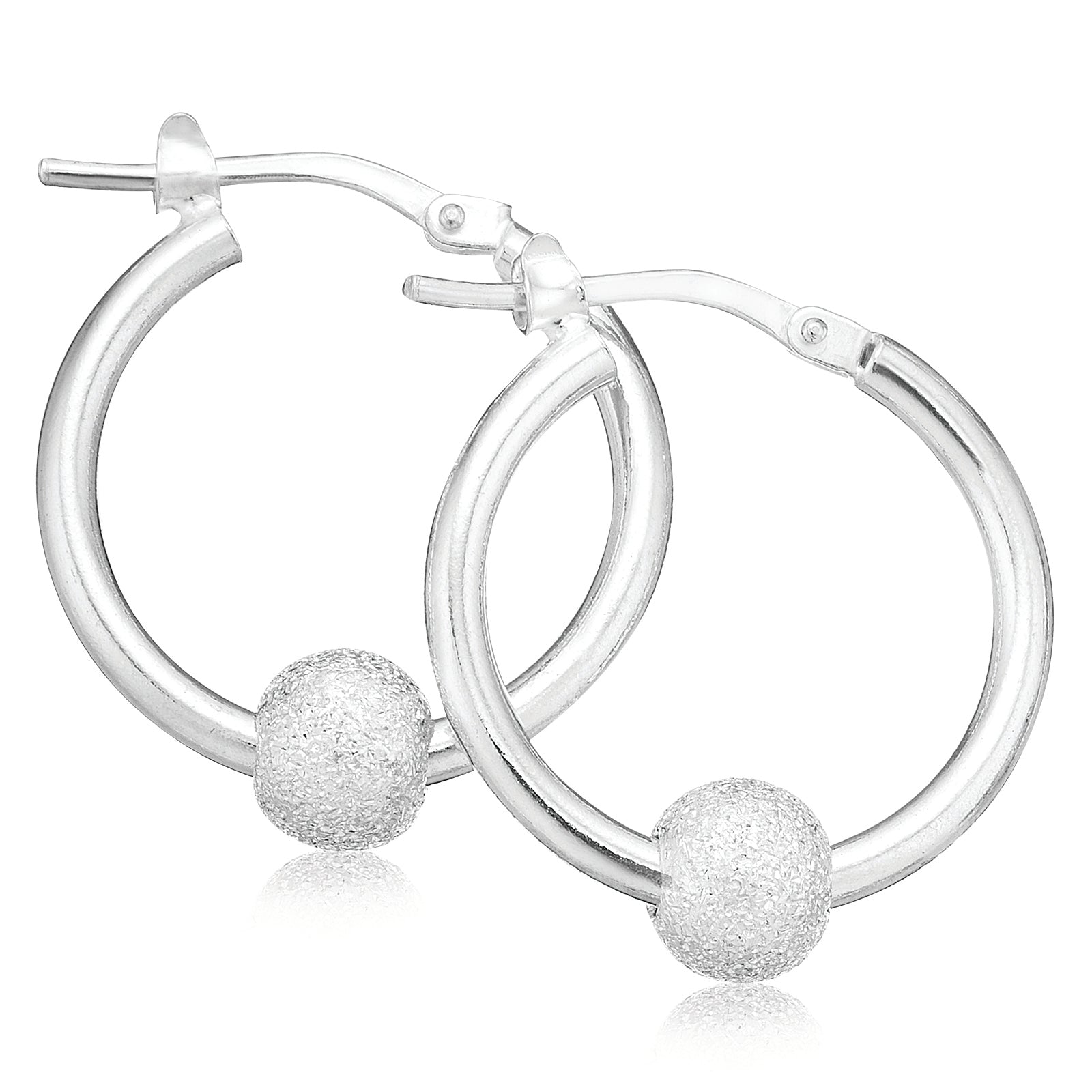 Sterling Silver 15mm Pattern and Ball Hoop Earrings