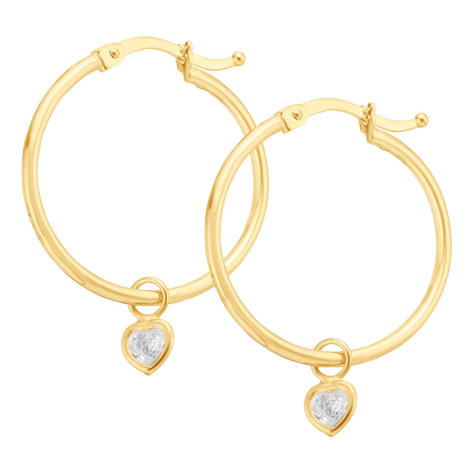 9ct Yellow Gold Silver Filled Cubic Zirconia Heart Hoop Earrings