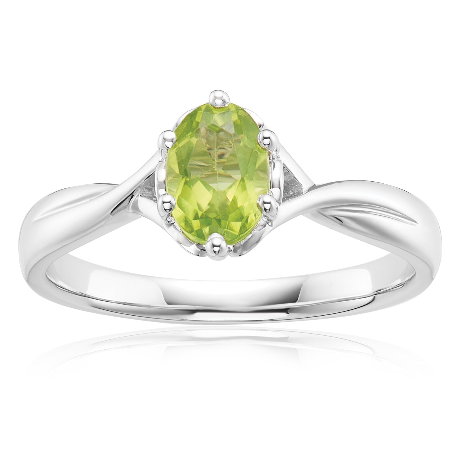 Sterling Silver 7x5mm Oval Cut Peridot Ring