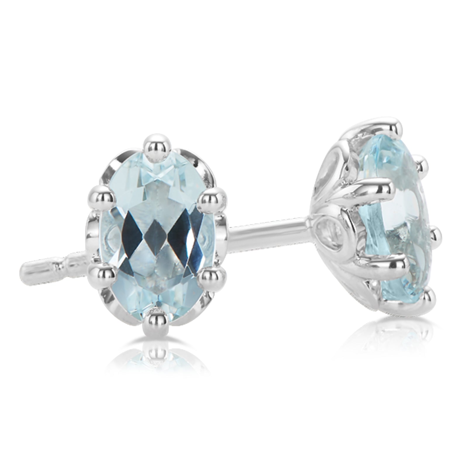 Sterling Silver 6x4mm Oval Cut Aquamarine Stud Earrings