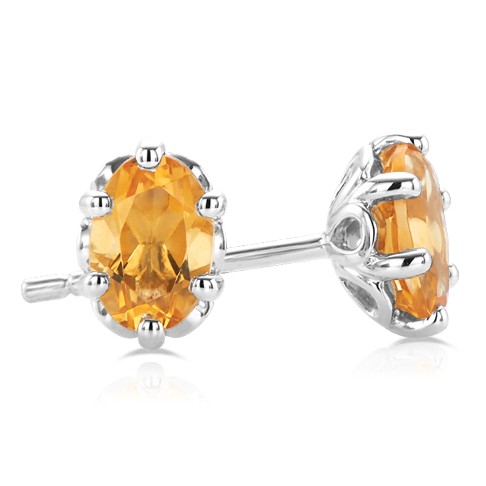 Sterling Silver 6x4mm Oval Cut Citrine  Stud Earrings