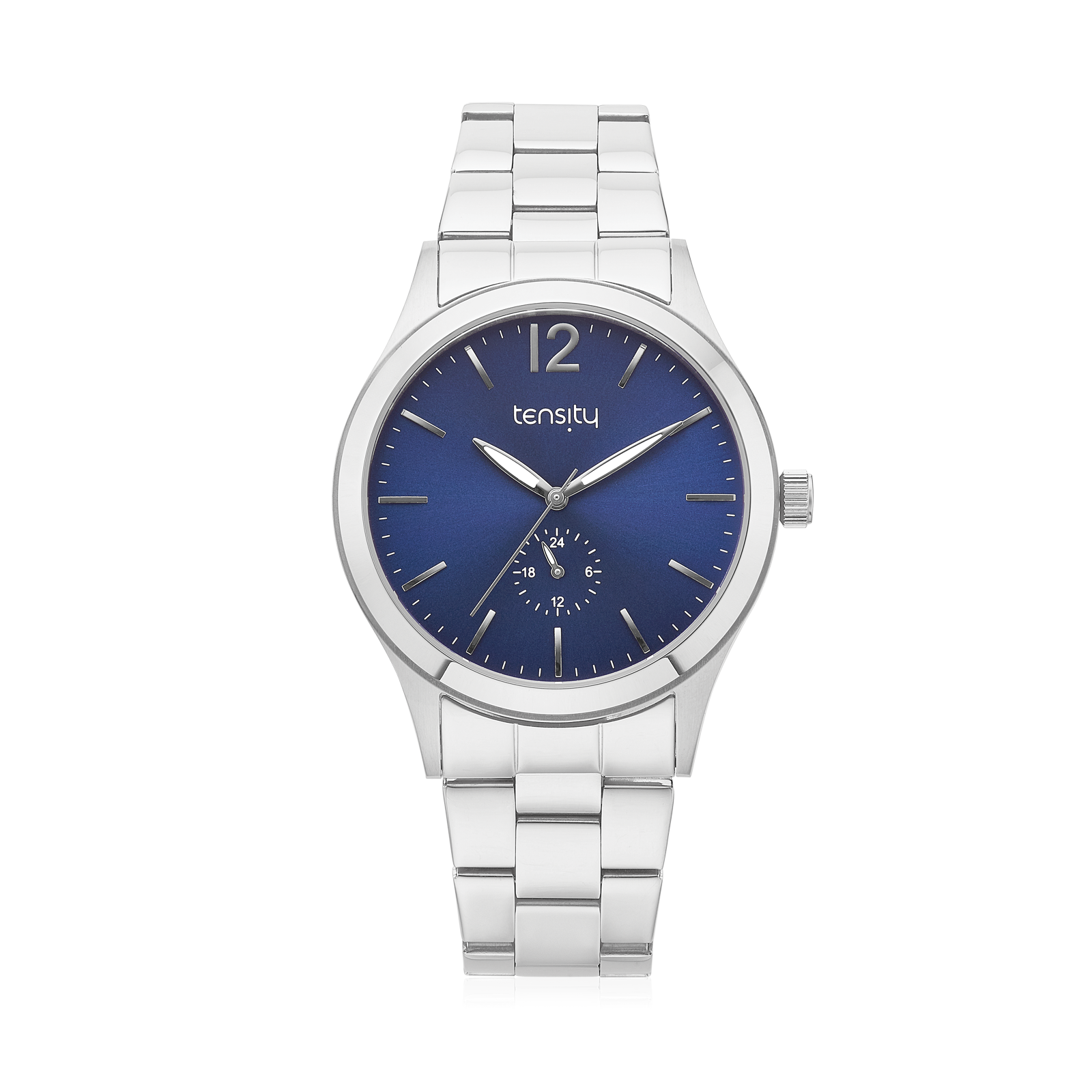 Tensity Stainless Steel 45mm Blue Dial Date Watch