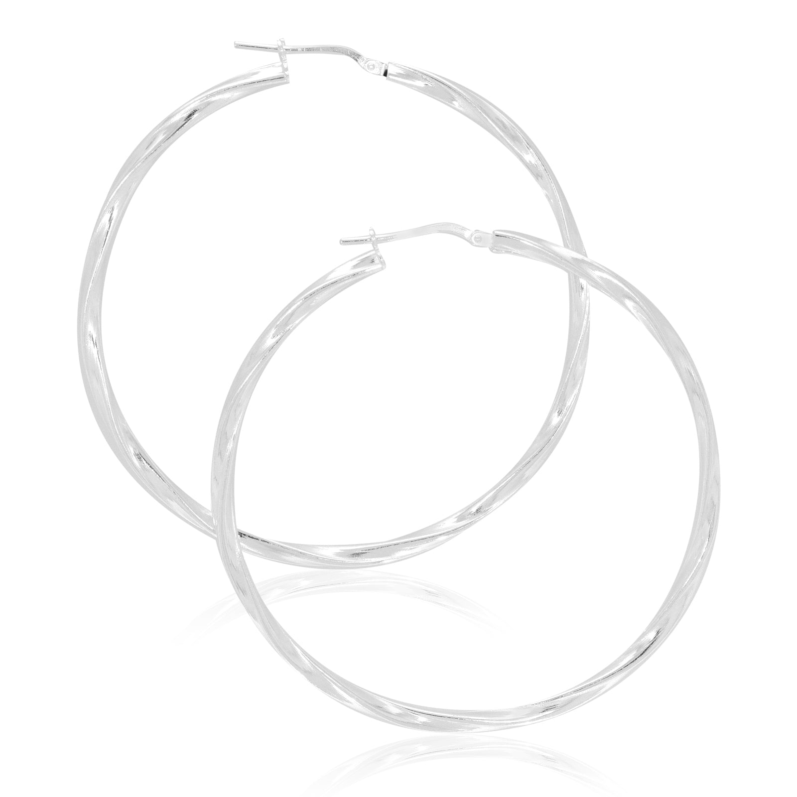 Sterling Silver 50x2.5mm Twist  Hoop Earrings