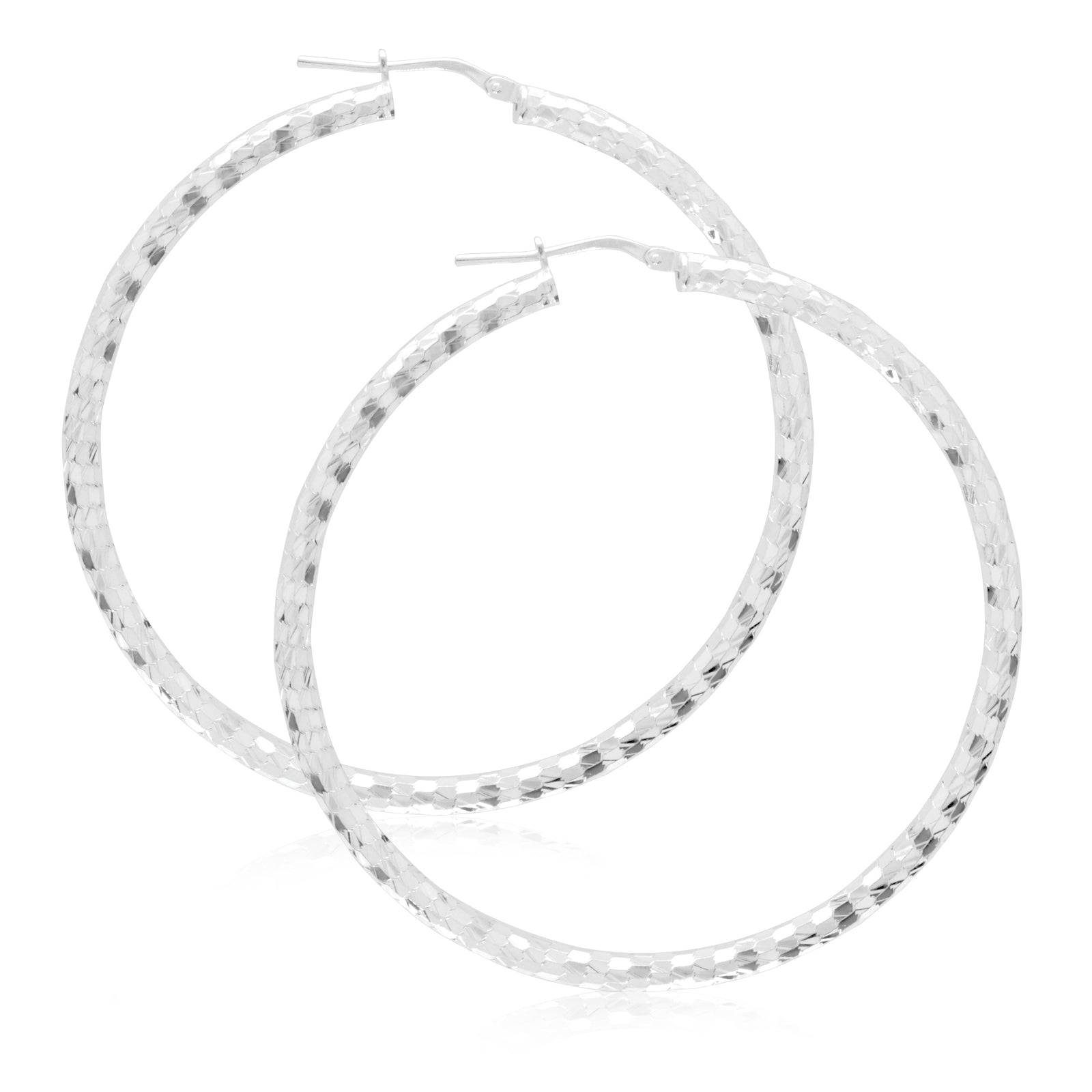 Sterling Silver 50mm Patterned Hoop Earrings