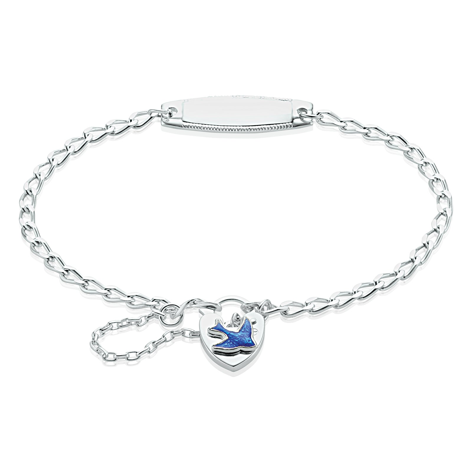 Sterling Silver Baby Bluebird Padlock ID Bracelet