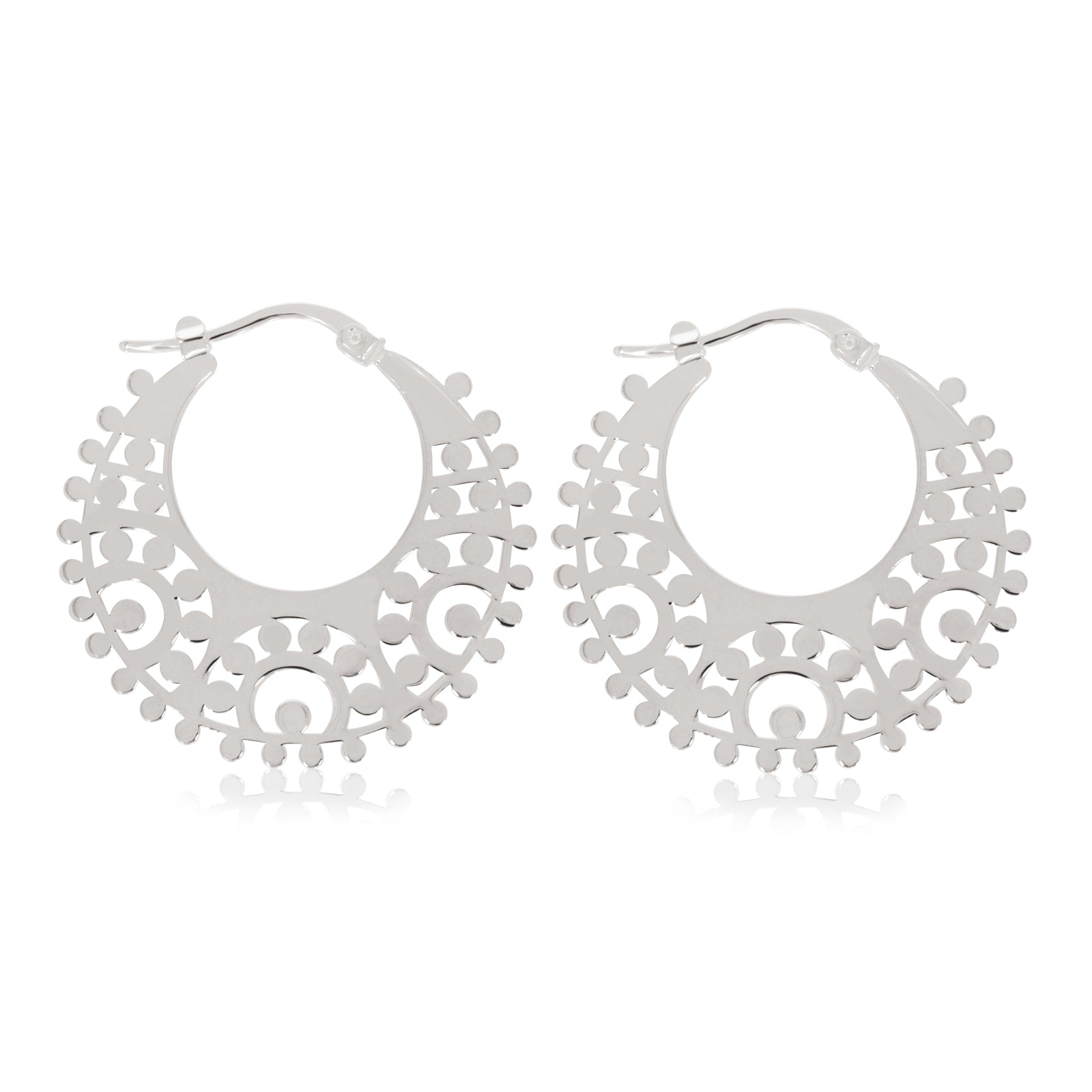 Sterling Silver  30 mm Round Pattern Hoop Earrings