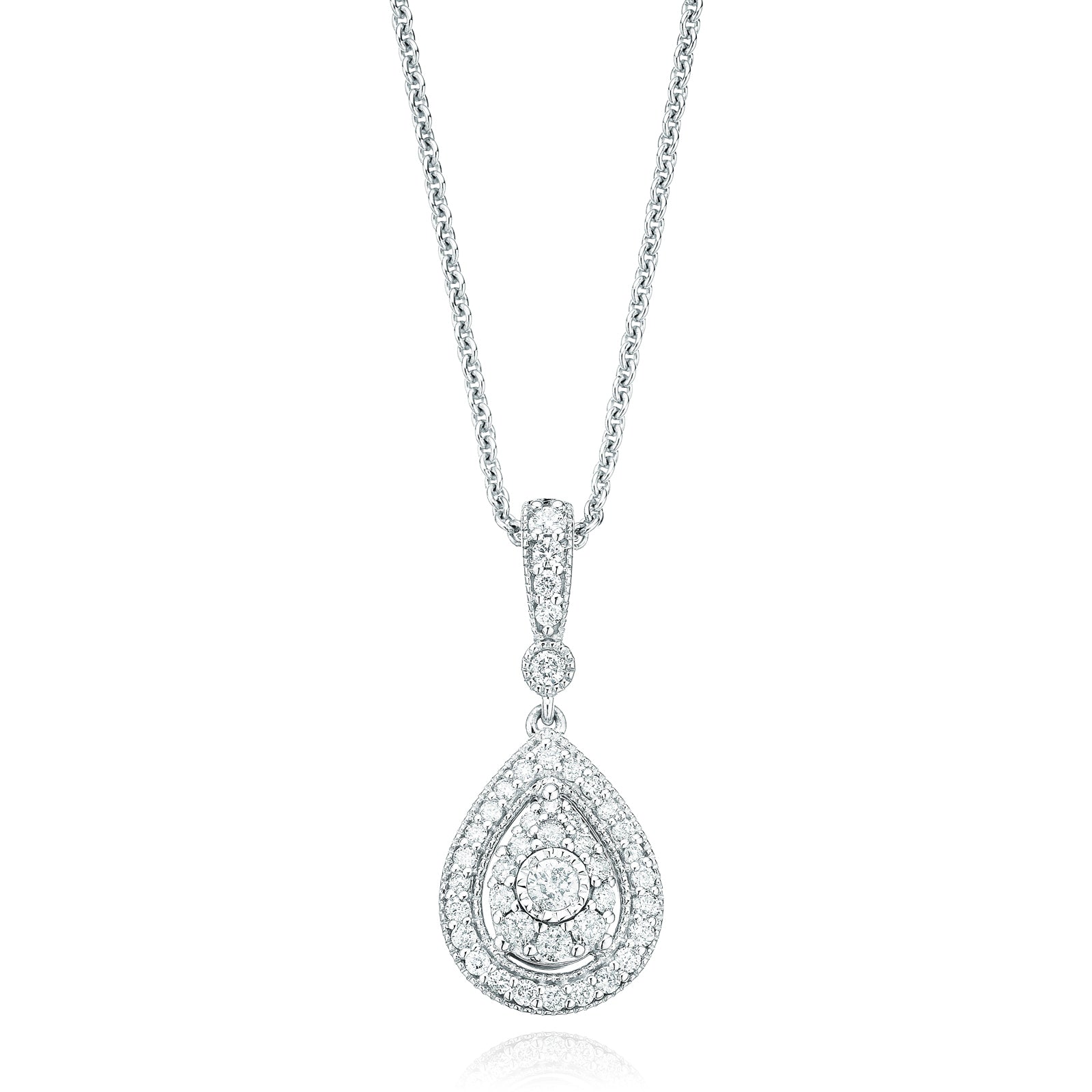 Paris 14ct White Gold Round Brilliant Cut 1/4 CARAT tw of Diamonds Pendant