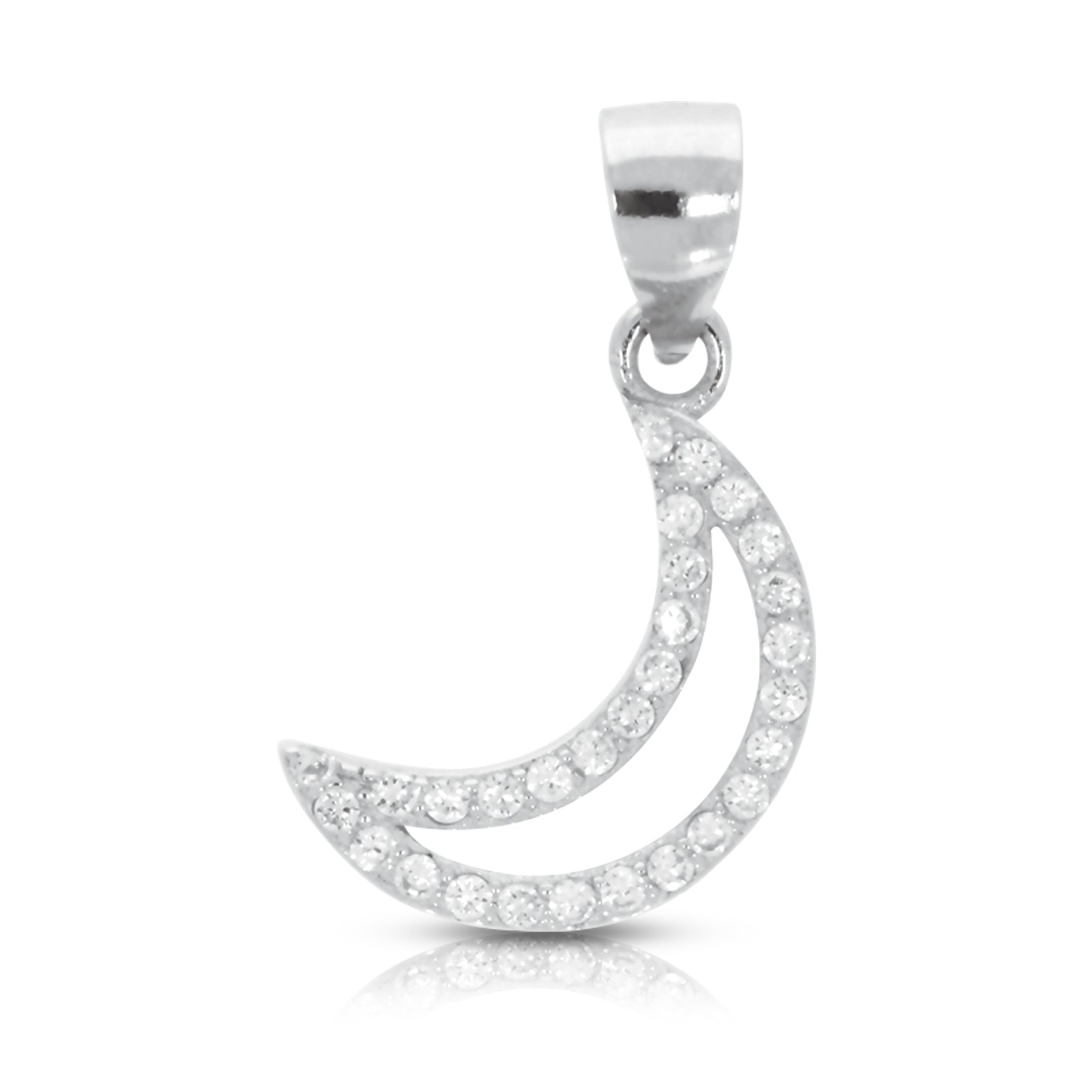 Sterling Silver  Cubic Zirconia Crescent Moon Pendant