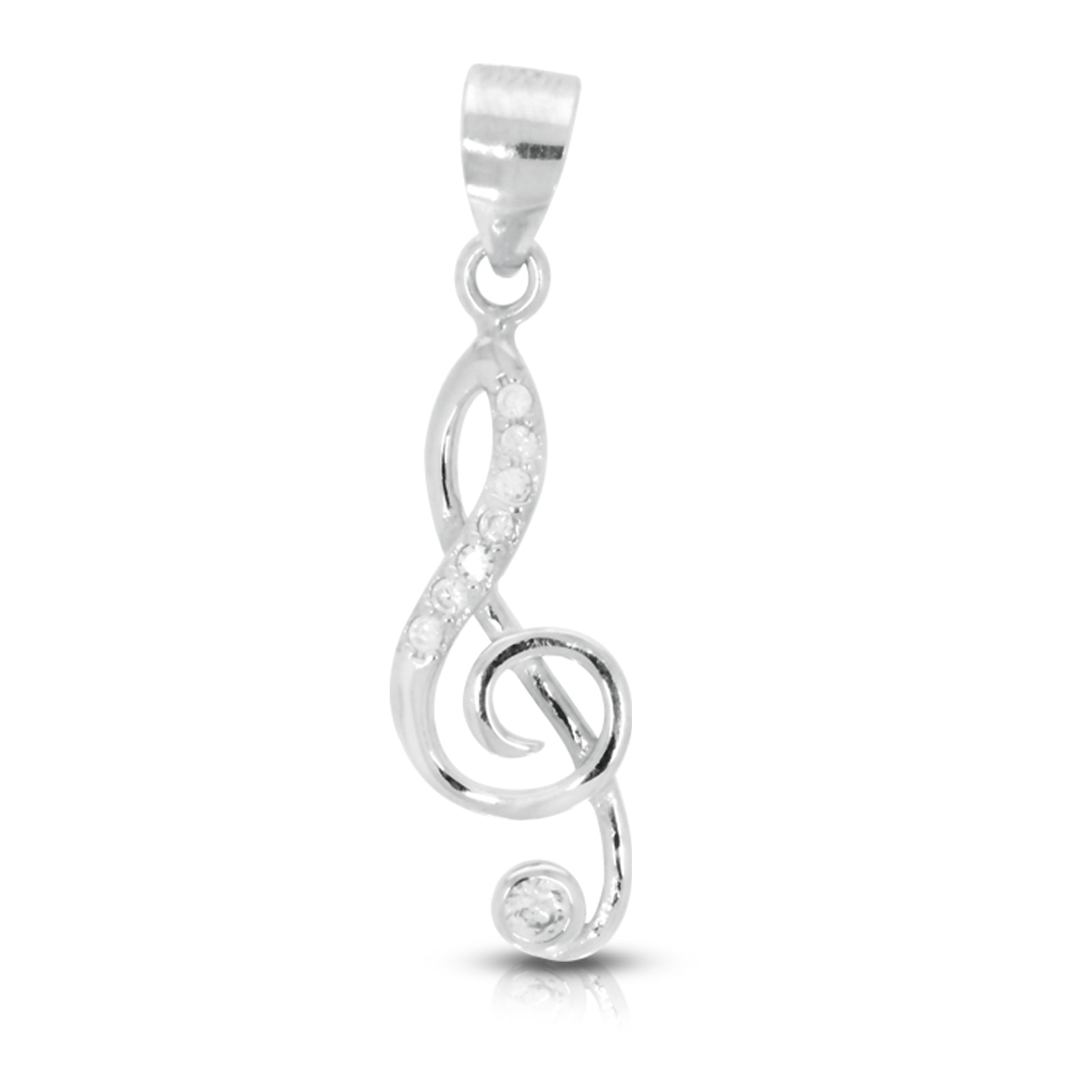 Sterling Silver  Cubic Zirconia Treble Clef Pendant