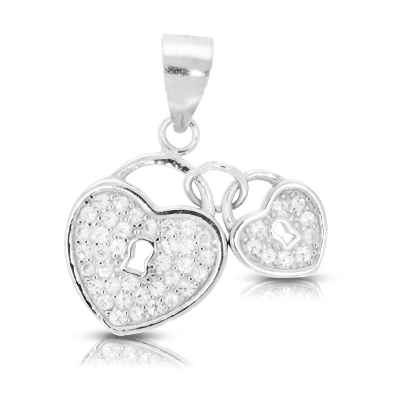 Sterling Silver Cubic Zirconia Double Padlock Heart Pendant