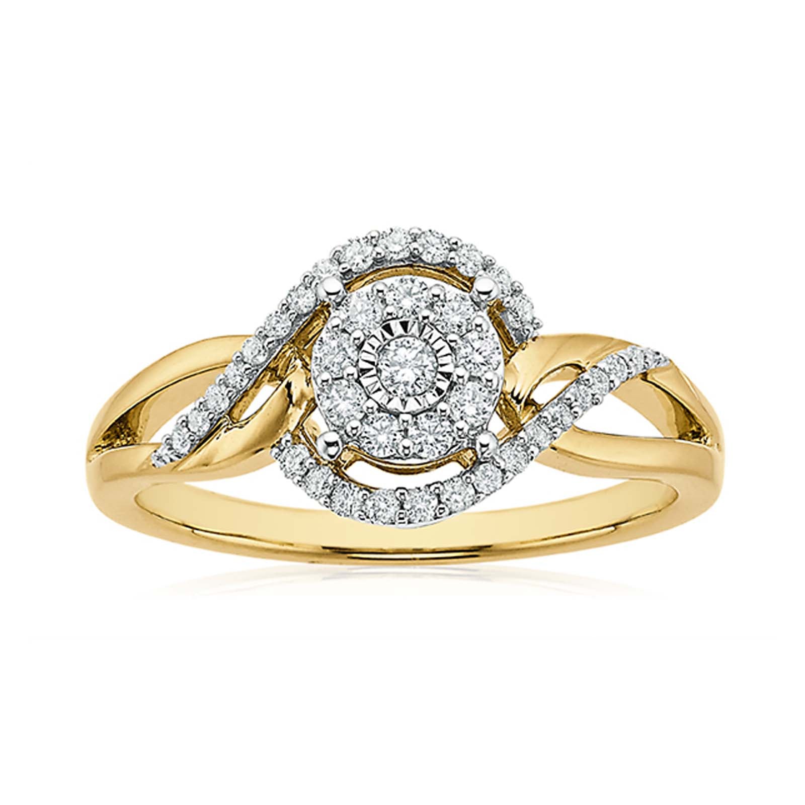 London 9ct Yellow Gold Round Brilliant Cut 1/4 CARAT tw of Diamonds Ring