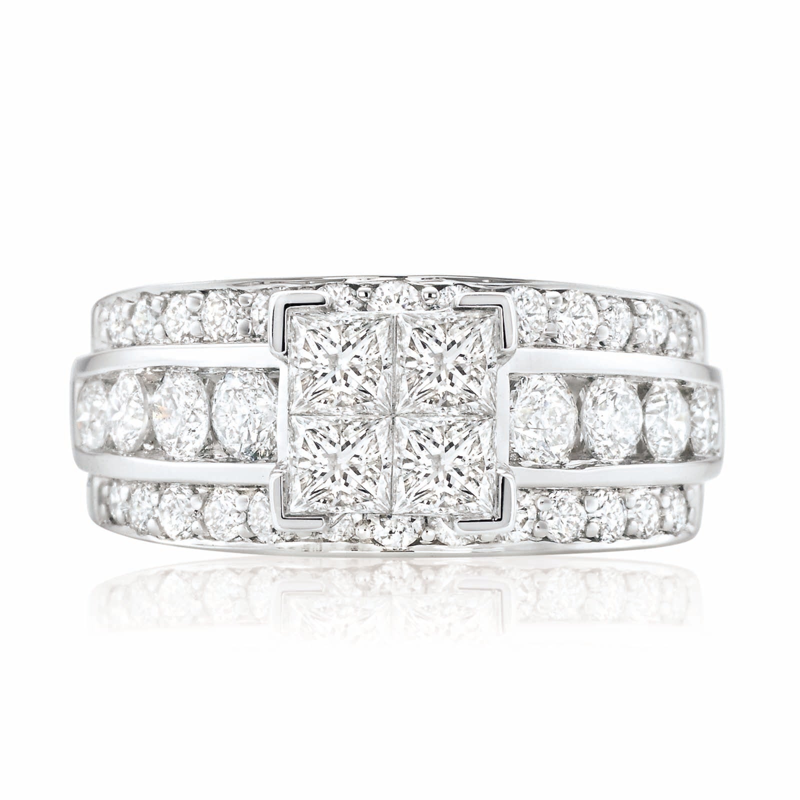 New York 14ct White Gold Round Brilliant & Princess Cut 2.65 CARAT tw of Diamonds Ring