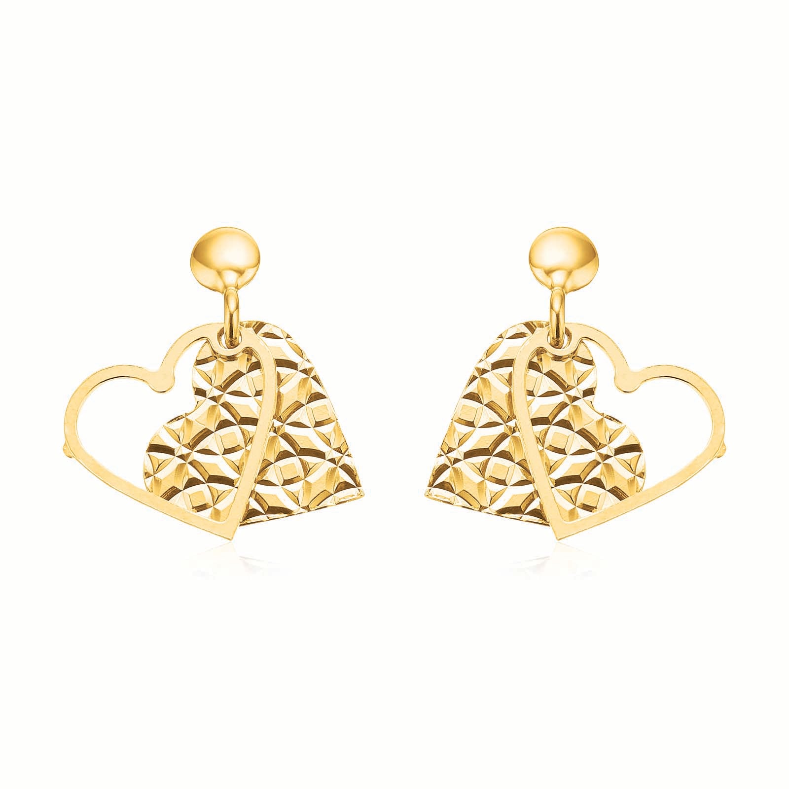 9ct Yellow Gold Silver Filled Double Heart Drop Earrings