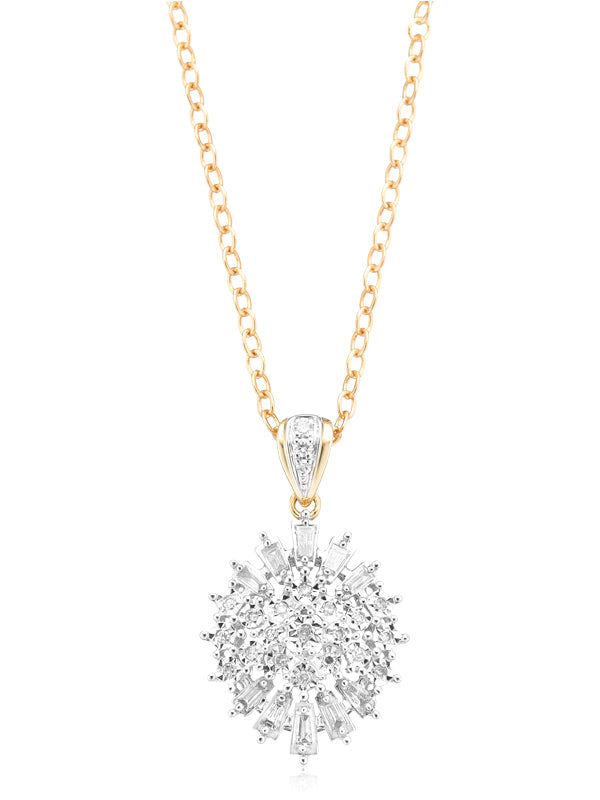 9ct Yellow Gold Baguette & Round Brilliant Cut 1/4 CARAT tw of Diamonds Pendant