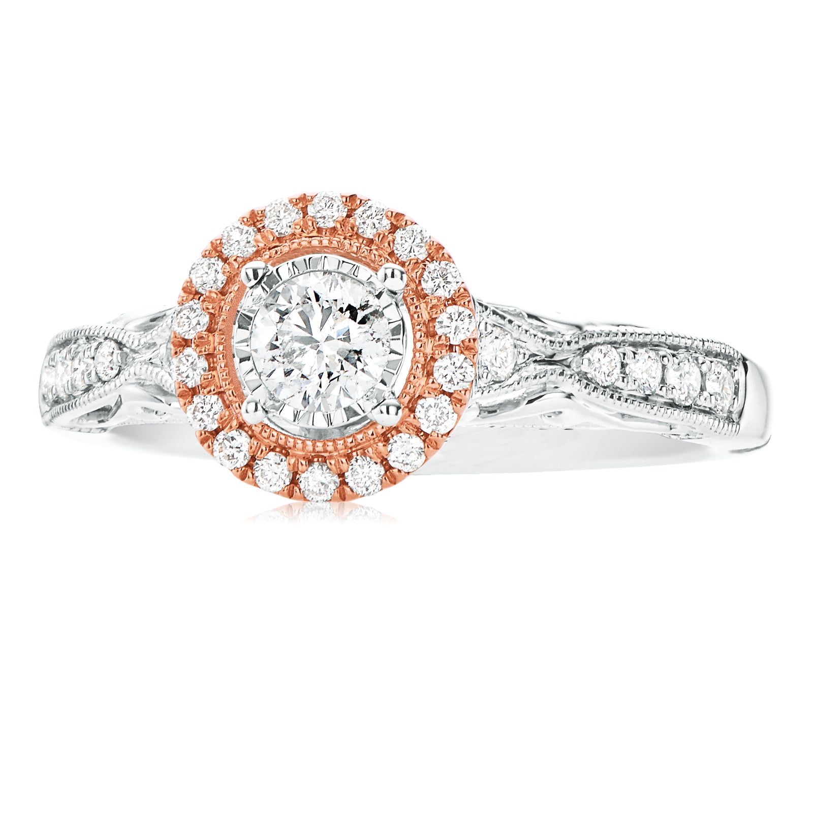 Paris 14ct Rose and White Gold Round Brilliant Cut 1/2 CARAT tw of Diamonds Ring