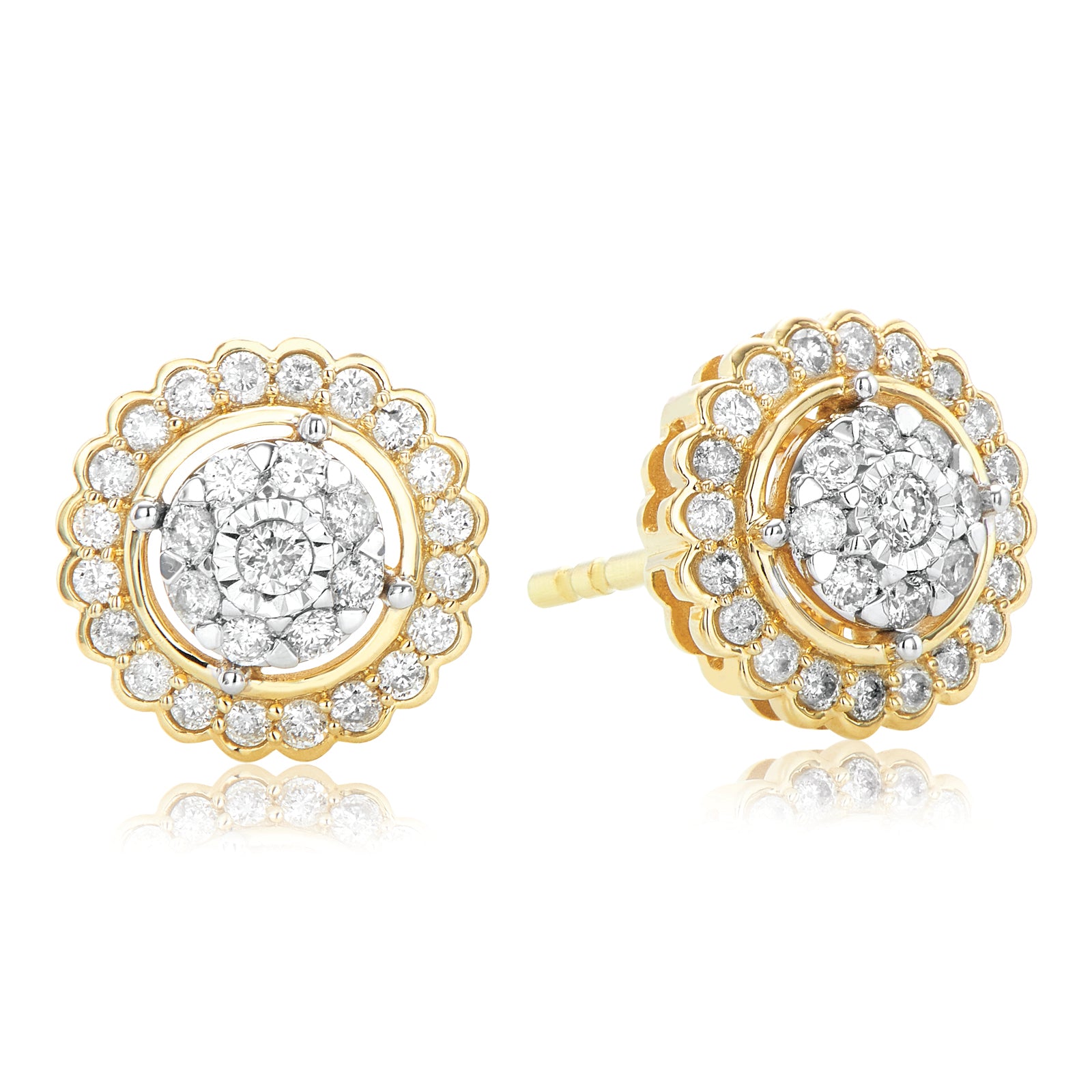 Paris 14ct Yellow Gold Round Brilliant Cut 1/3 CARAT tw of Diamonds Stud Earrings