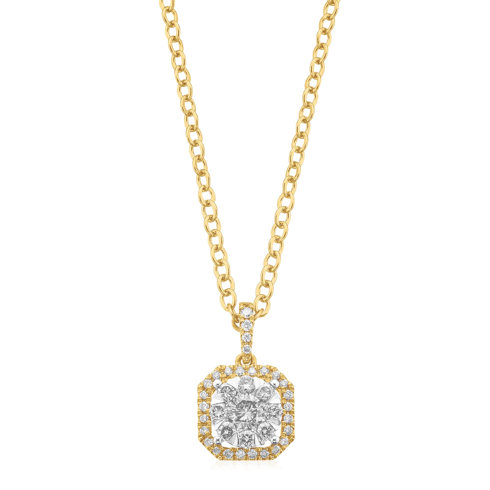 London 9ct Yellow Gold Round Brilliant Cut 0.33 Carat tw of Diamond Flower Pendant