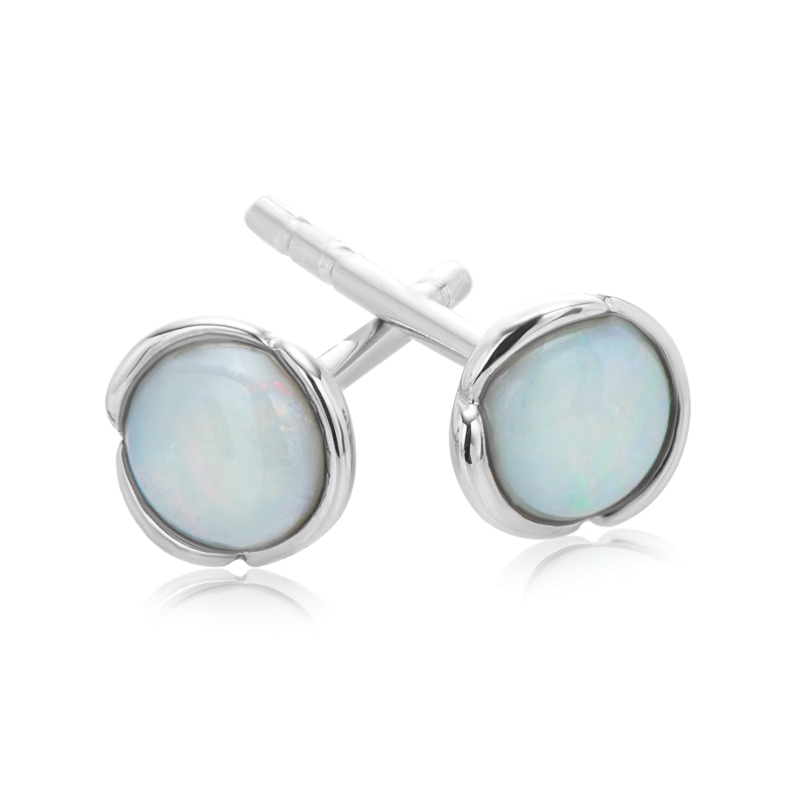 Sterling Silver Round Cut 6mm Opal  Stud Earrings