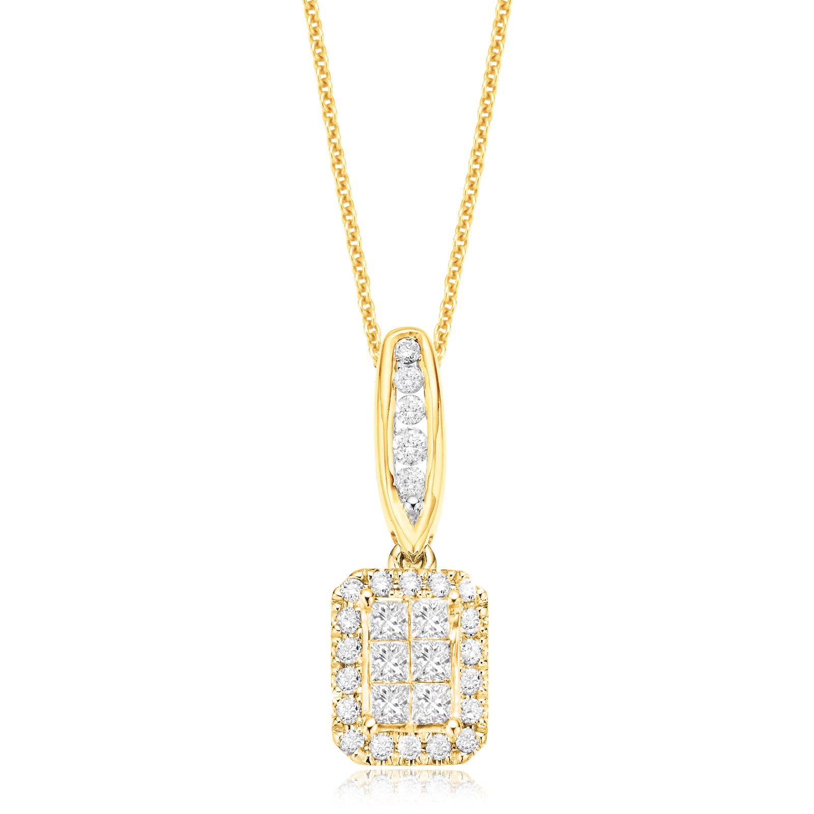 New York 14ct White Gold Round Brilliant & Princess Cut 3/4 CARAT tw of Diamonds Pendant