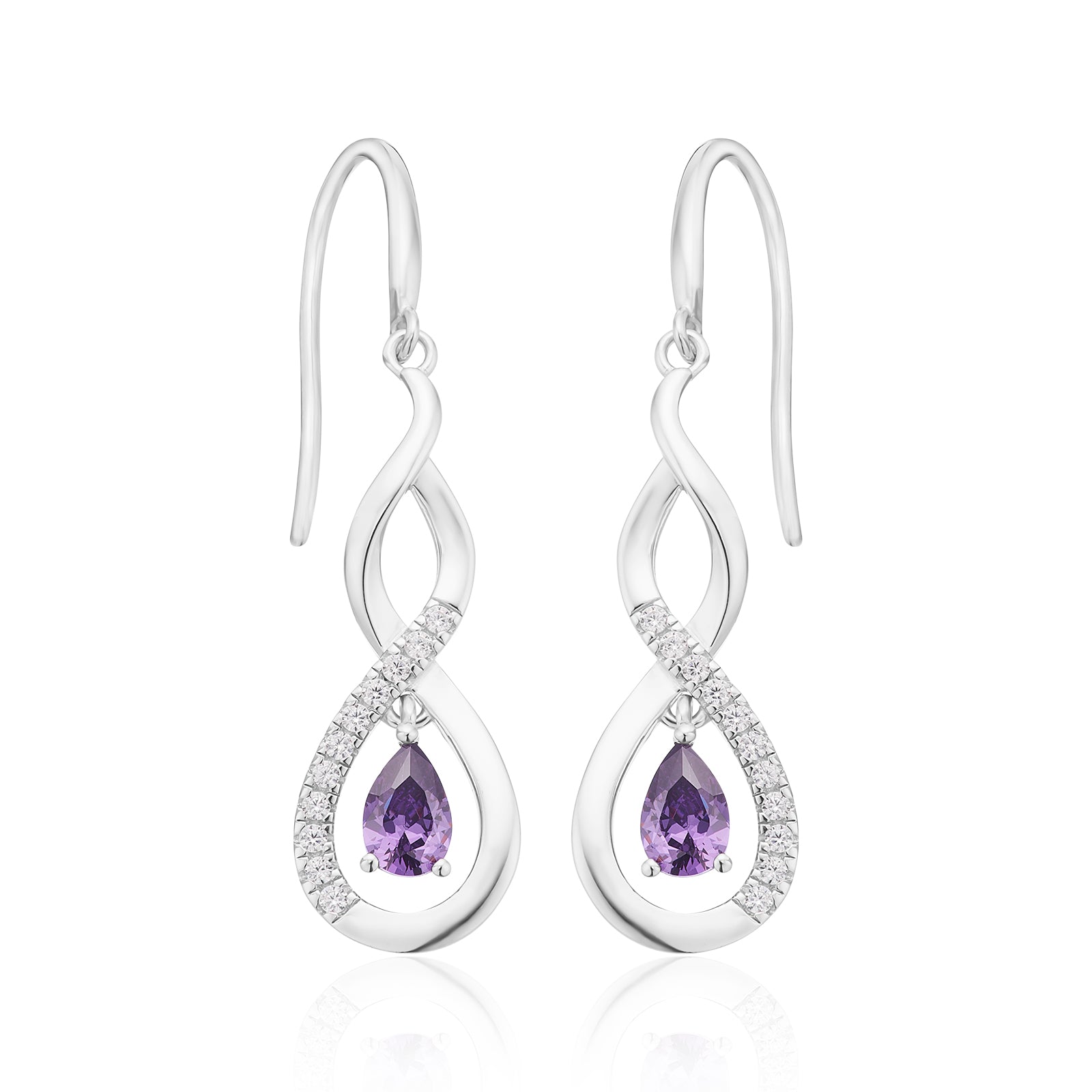 Sterling Silver Purple & White Cubic Zirconia Drop Earrings