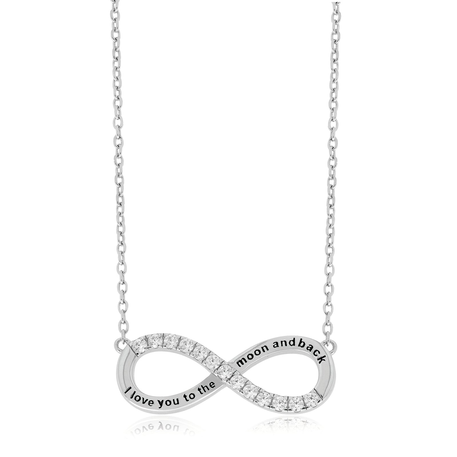 Sterling Silver 45-49cm with Round White Cubic Zirconia Infinity Engraved Necklace