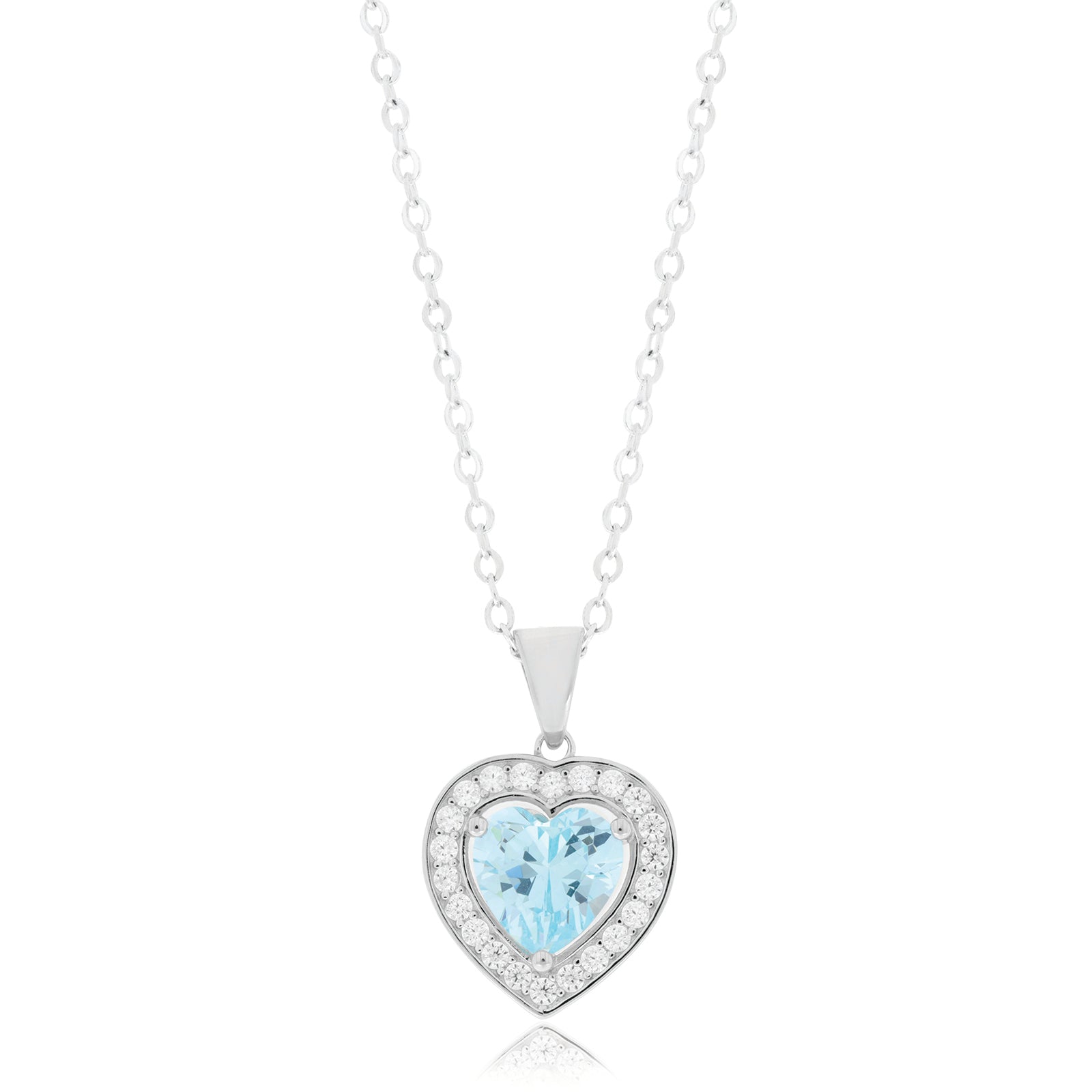 Sterling Silver Blue and White Cubic Zirconia Heart Pendant