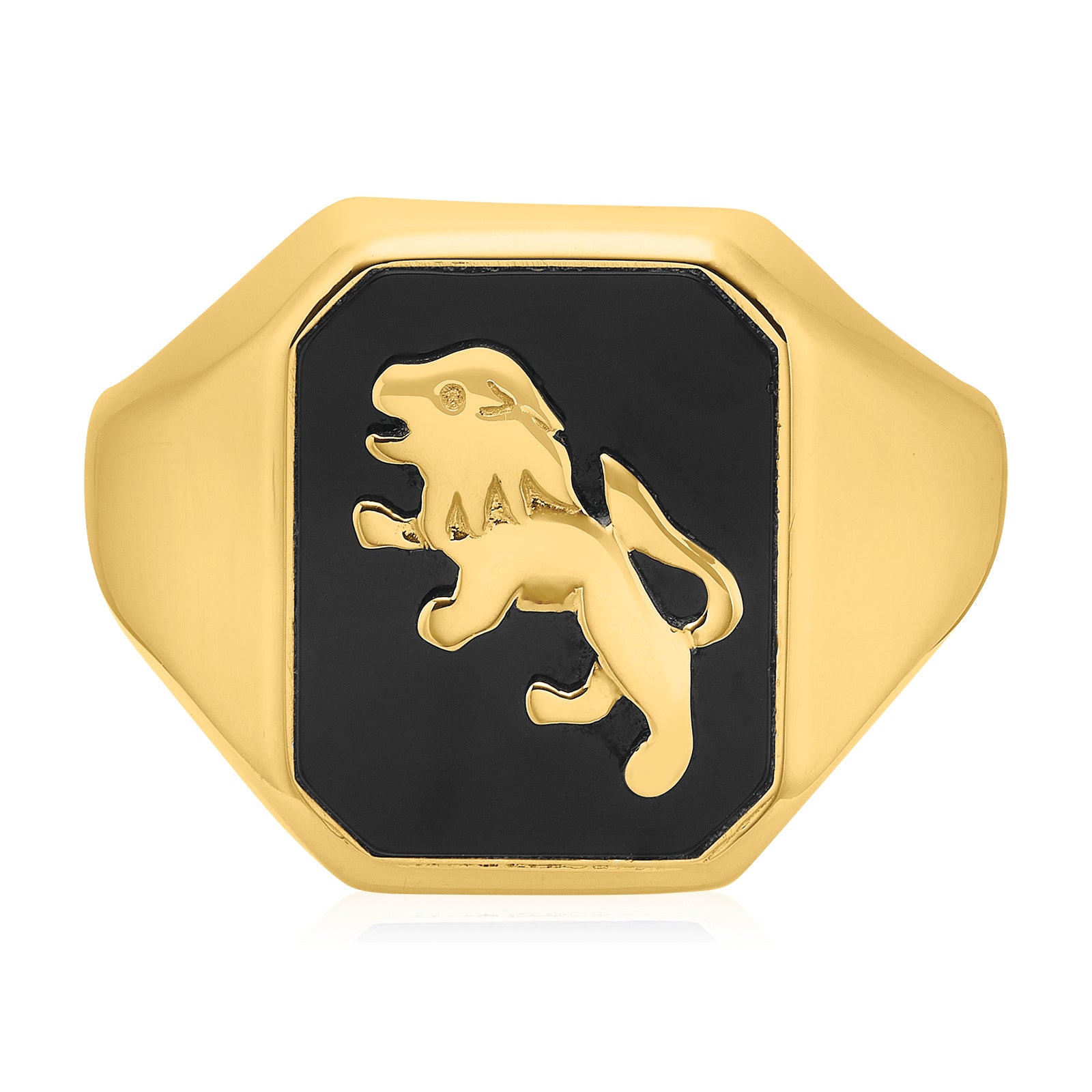 9ct Yellow Gold Onyx Lion Ring