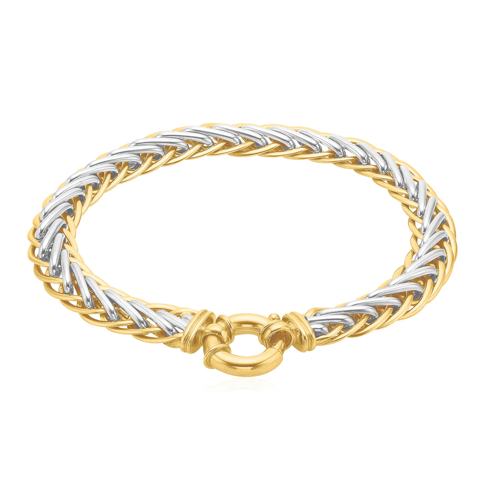 9ct Two Tone Gold 19cm Fancy Bolt Ring Hollow Bracelet