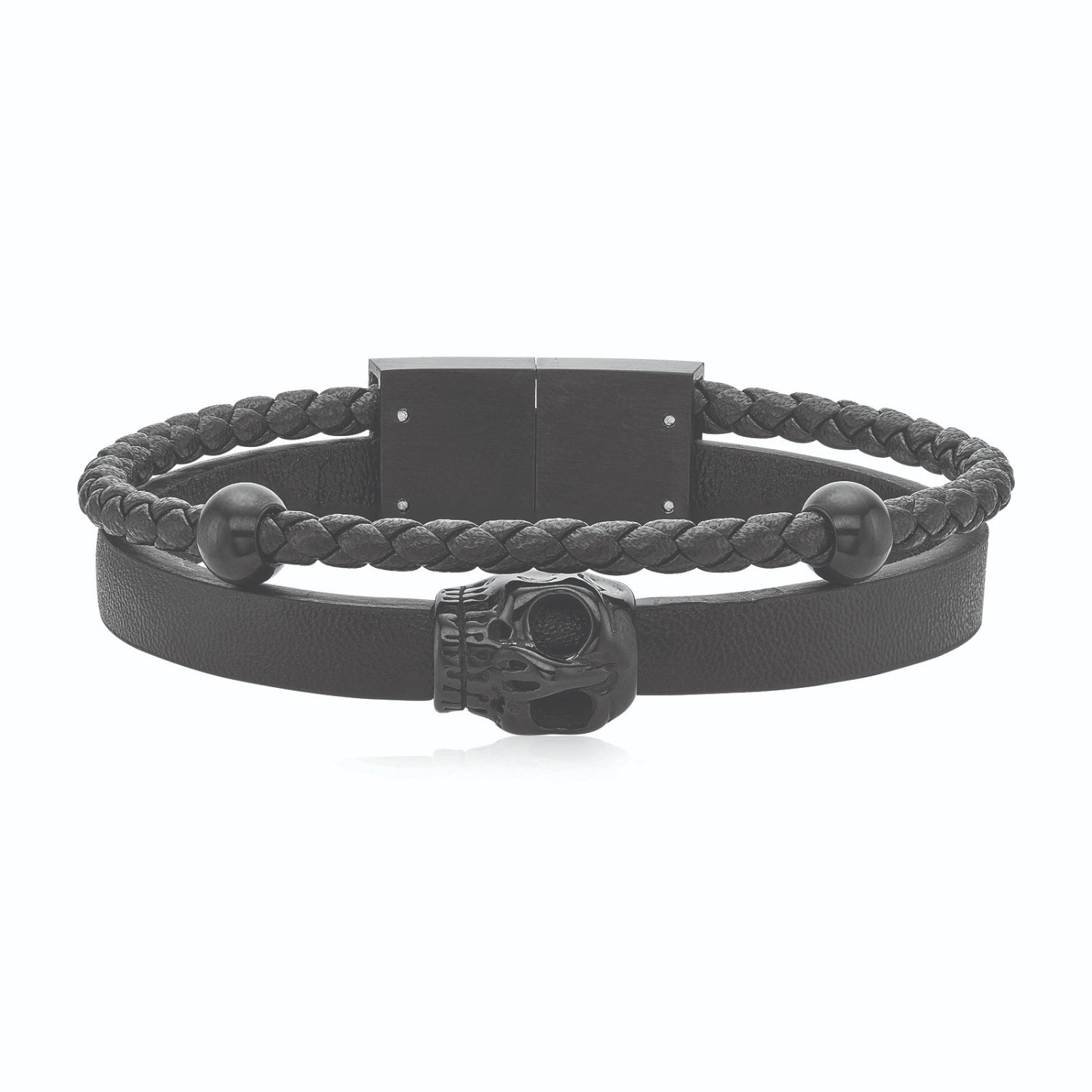 Tensity 21cm Stainless Steel Black Tone Skull Bead Bracelet