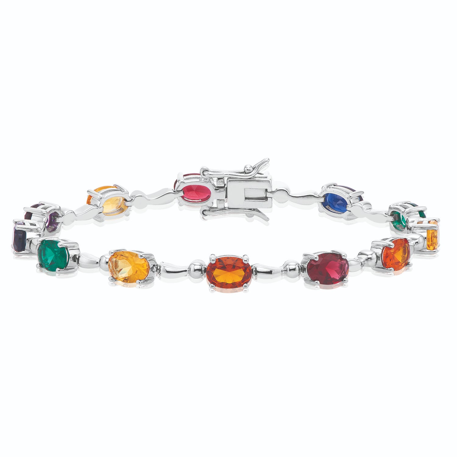 Sterling Silver with Oval Cut Cubic Zirconia Rainbow Bracelet