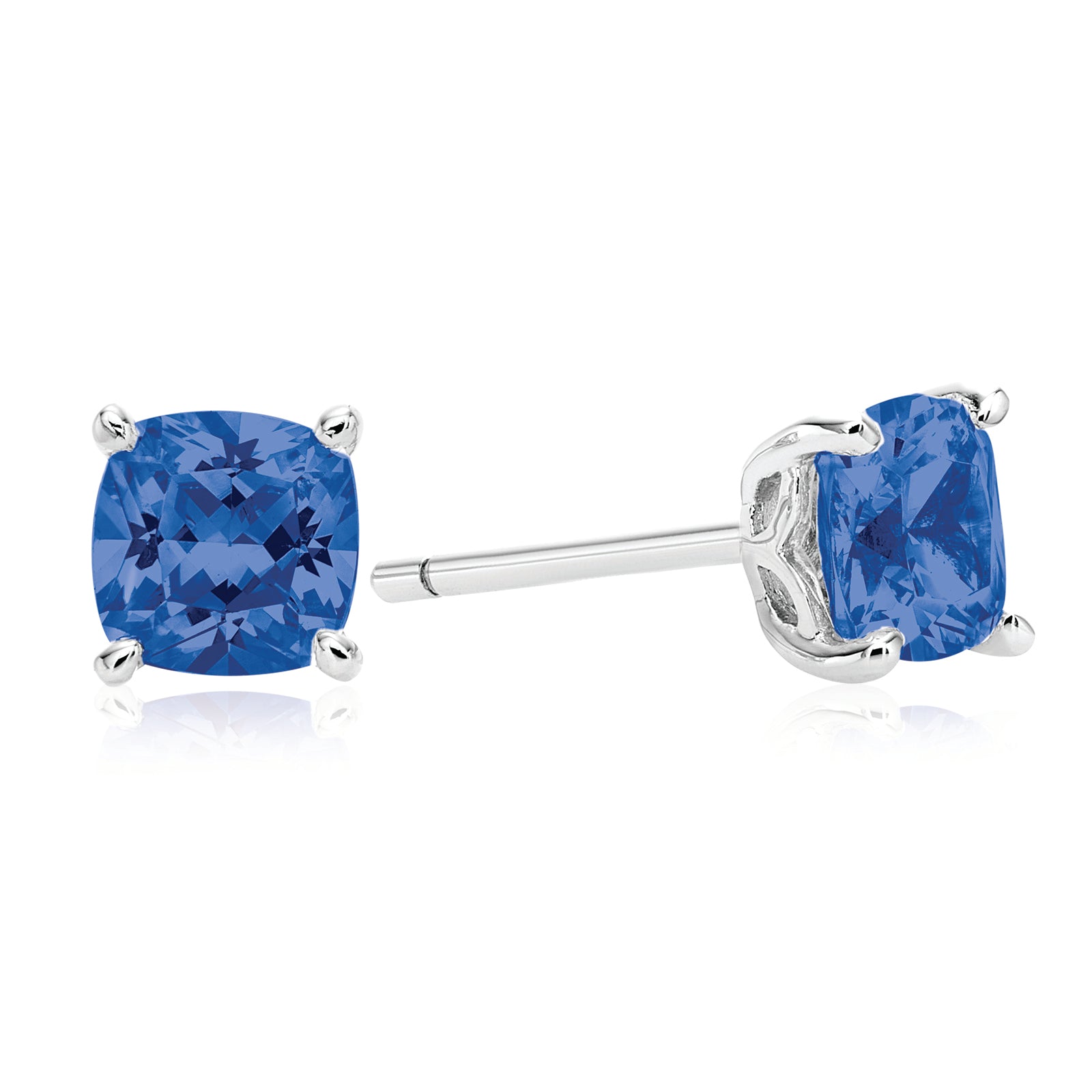 Sterling Silver Cush 5x5mm Dark Blue Cubic Zirconia Stud Earrings