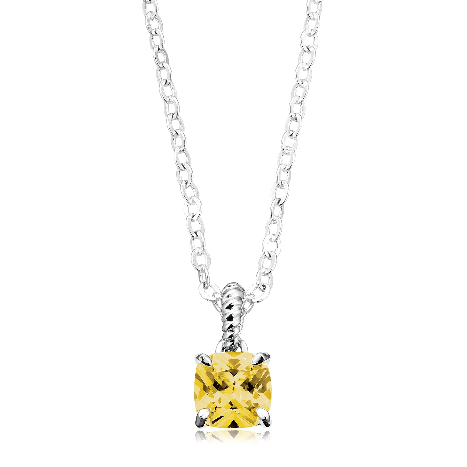 Sterling Silver Cush 6x6mm Yellow Pendant